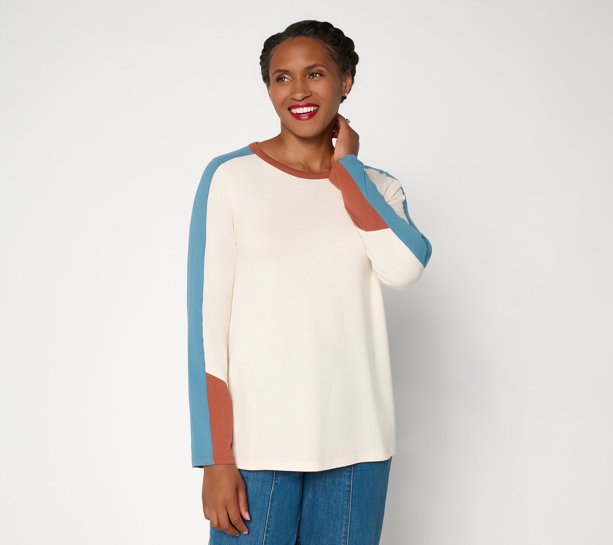 LOGO by Lori Goldstein Color Blocked Long Sleeve Knit Top