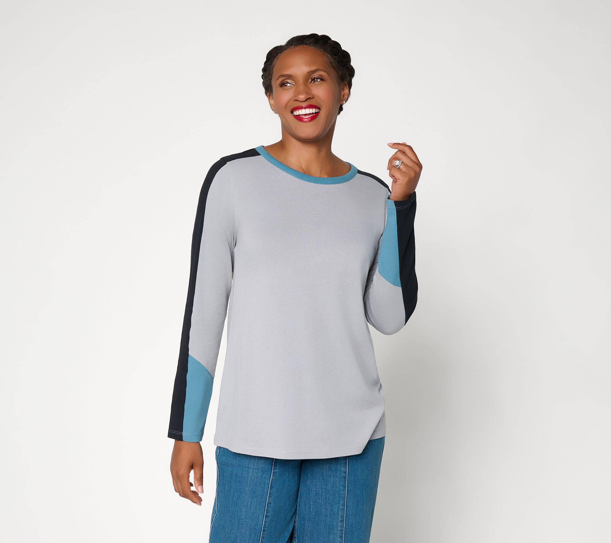 LOGO by Lori Goldstein Color Blocked Long Sleeve Knit Top