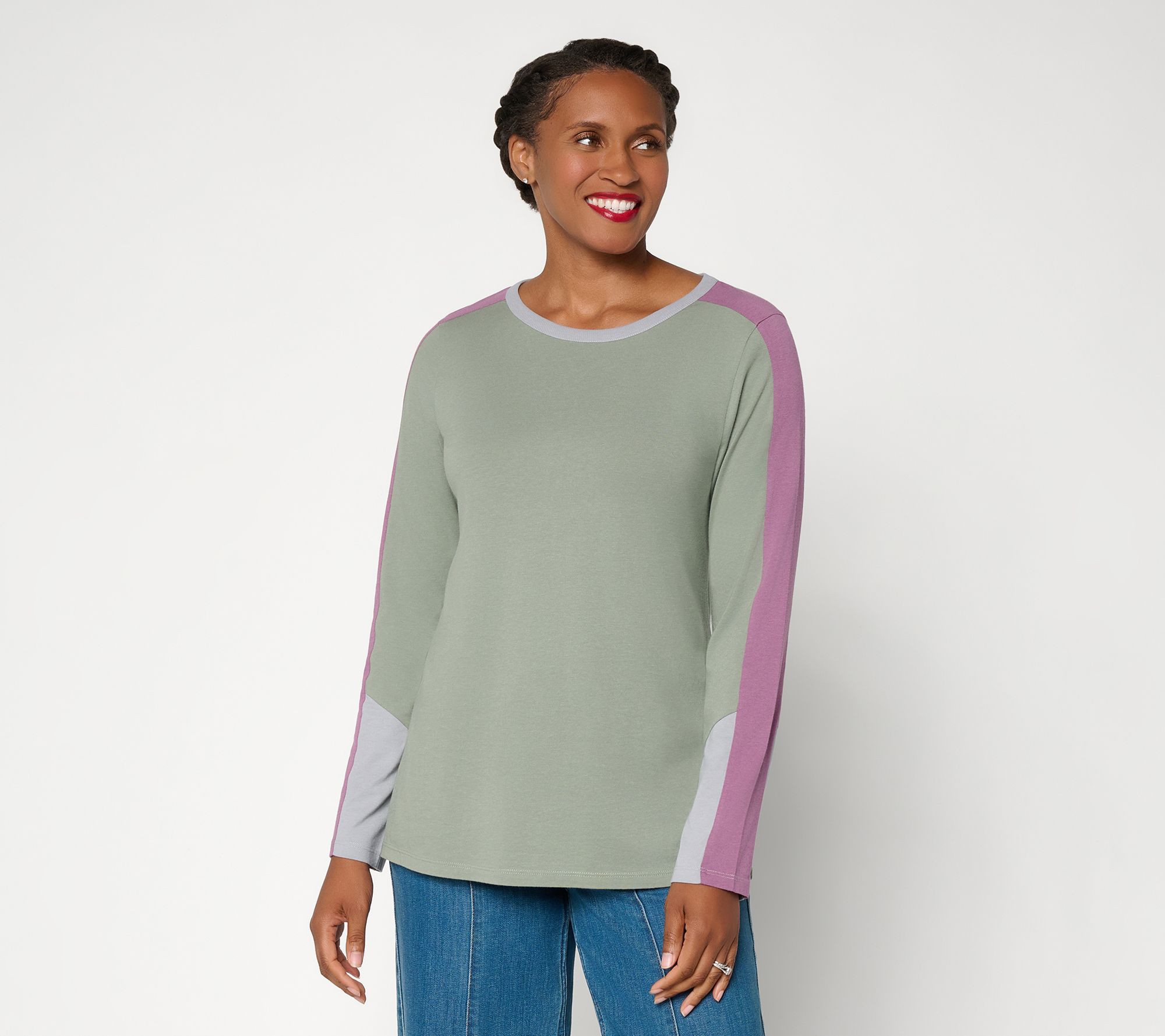 LOGO by Lori Goldstein Color Blocked Long Sleeve Knit Top