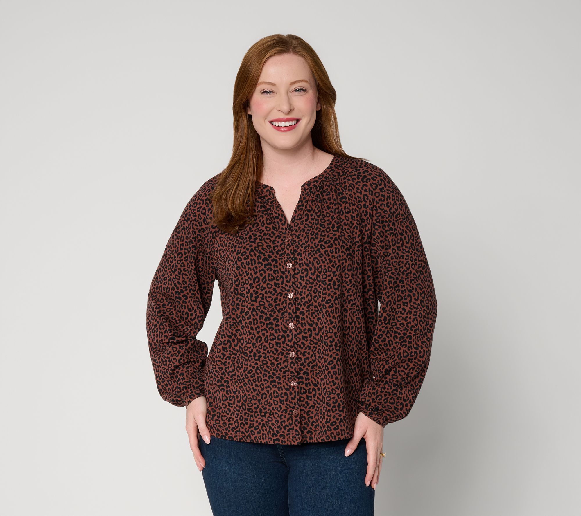 AnyBody Printed Cozy Knit Jersey Blouse