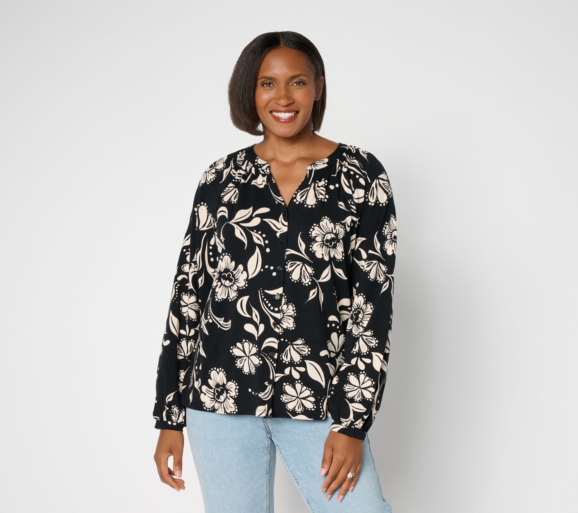 AnyBody Printed Cozy Knit Jersey Blouse