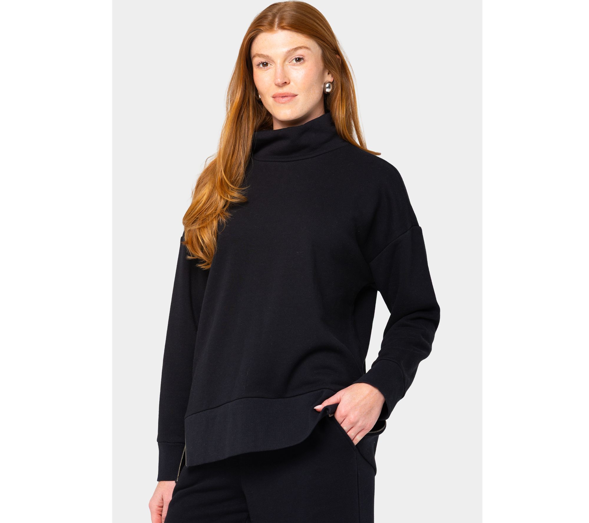 "As Is" Peace Love World French Terry Turtleneck Top with Side Zip