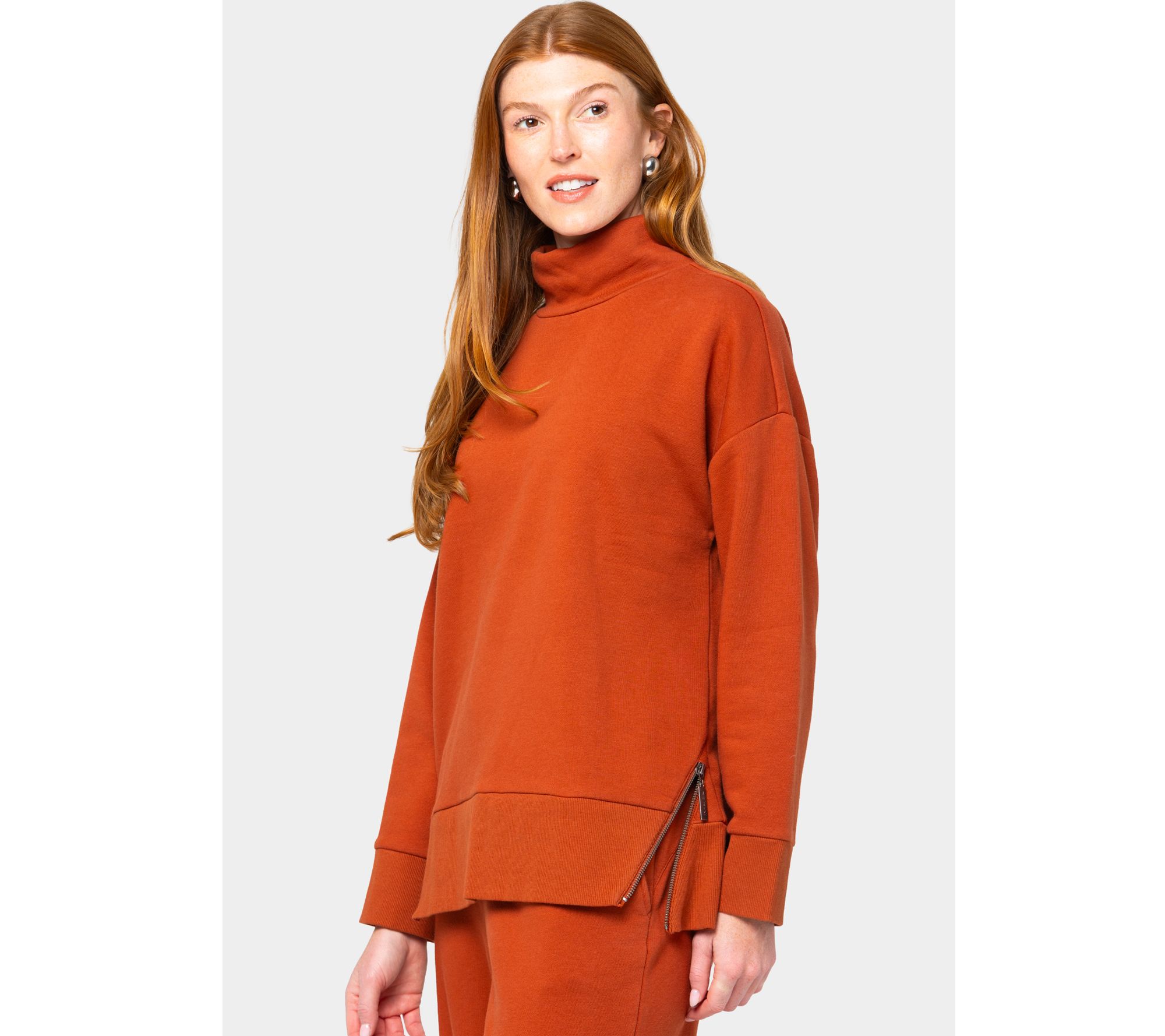 "As Is" Peace Love World French Terry Turtleneck Top with Side Zip