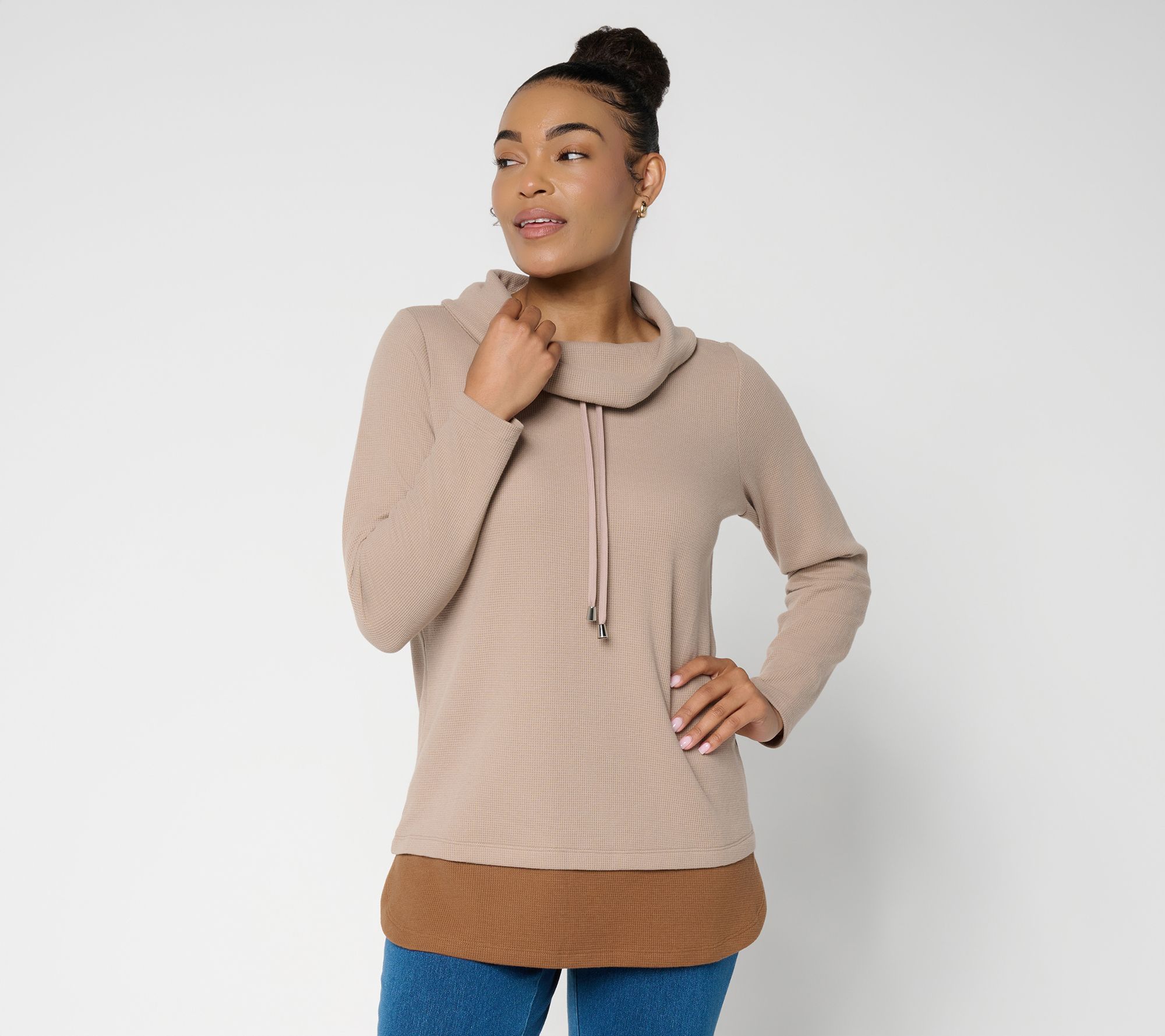 Denim & Co. Active Regular Waffle Knit Color Block Tunic