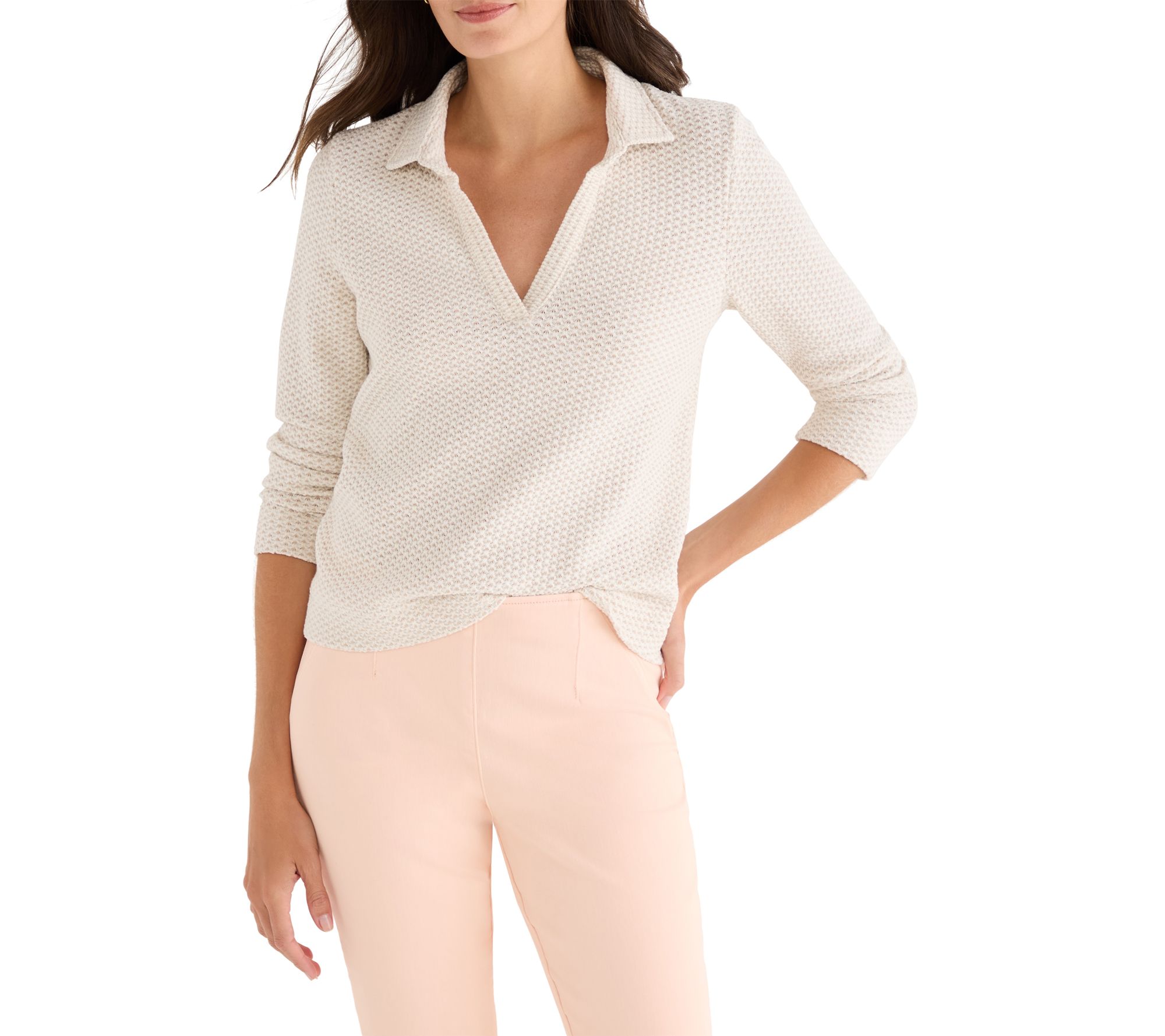 NIC+ZOE Textured Tuck Stitch Knit Polo