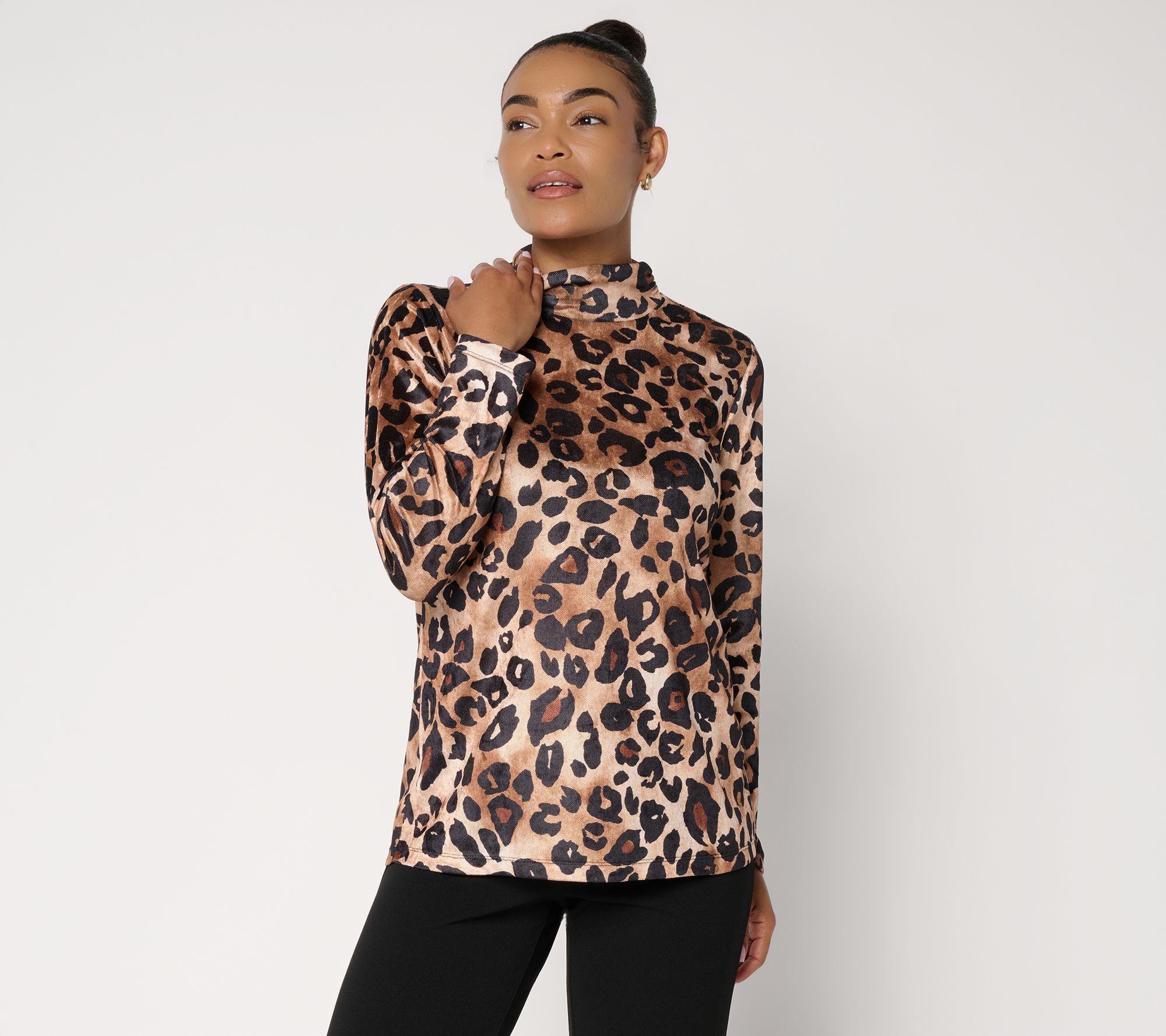 Susan Graver Printed Chenille Mesh Mock Neck Top