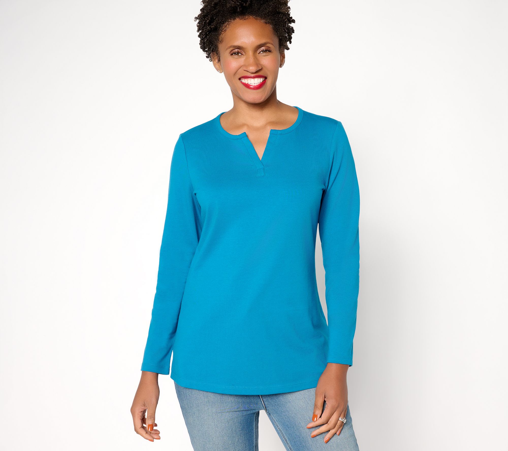 "As Is" Denim & Co. Essentials Petite Perfect Jersey Tunic