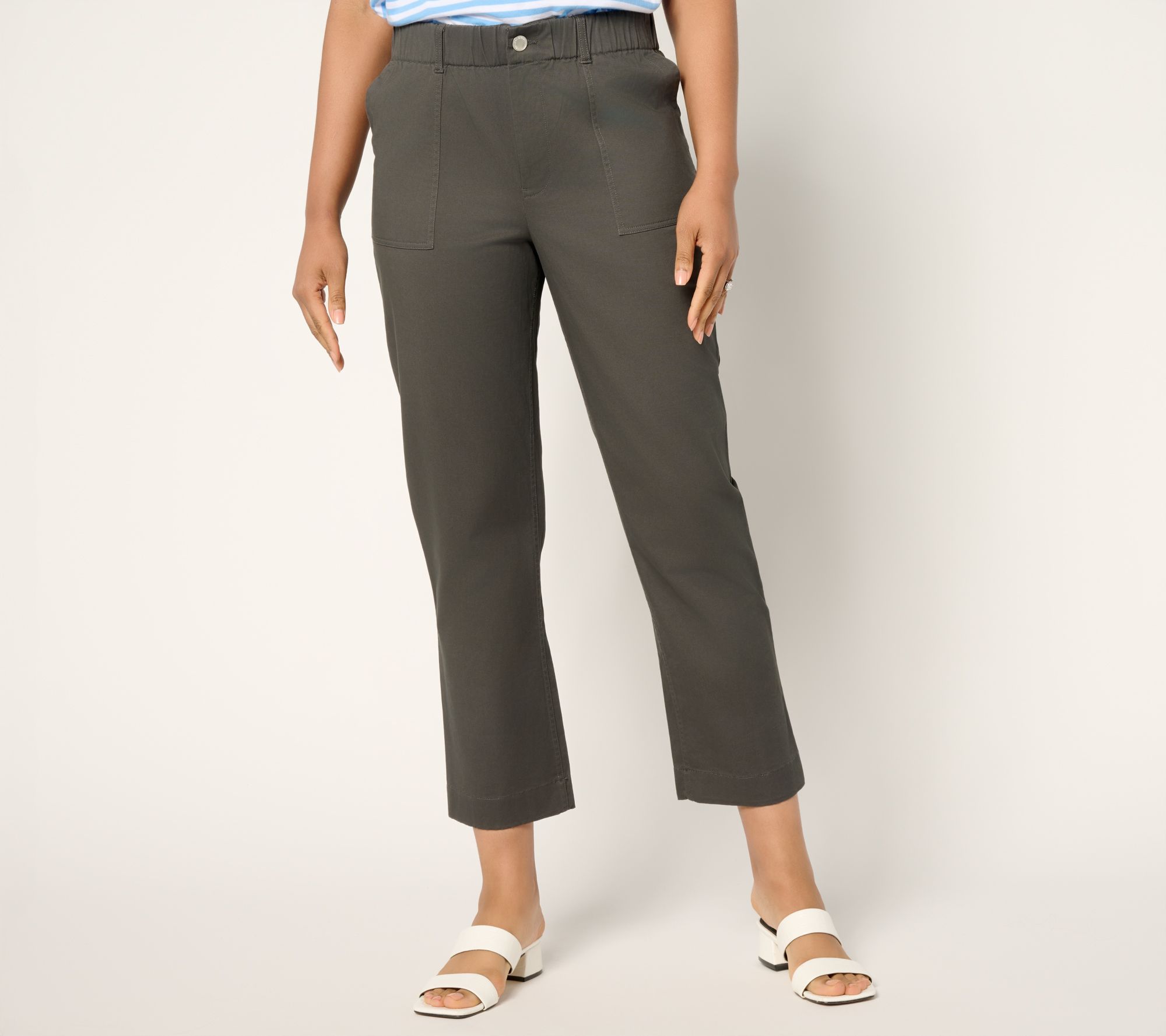 "As Is" Joan Rivers Petite Signature Twill Straight Leg Ankle Pant