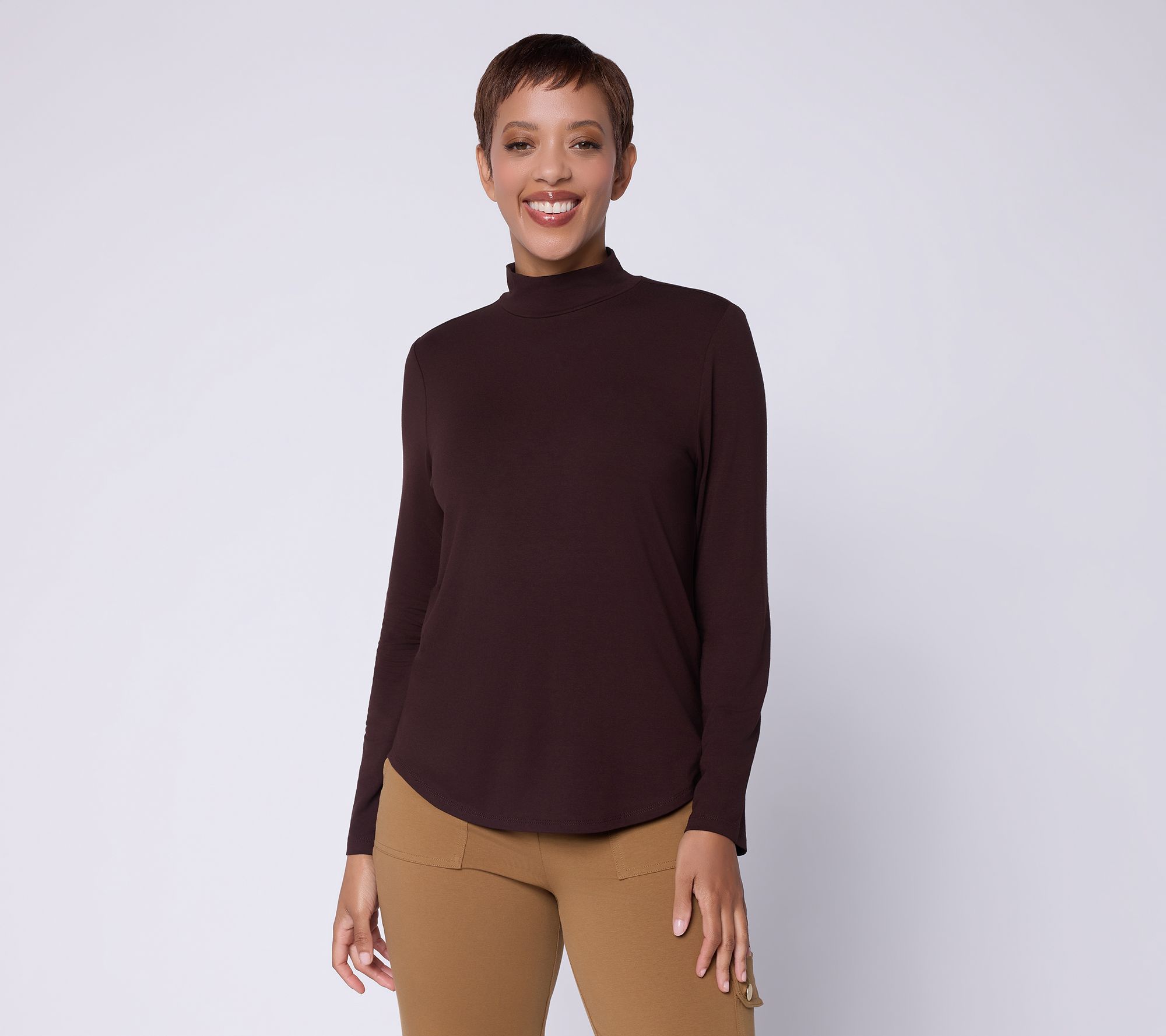 Susan Graver Essentials Rayon Allure Knit Mock-Neck Top