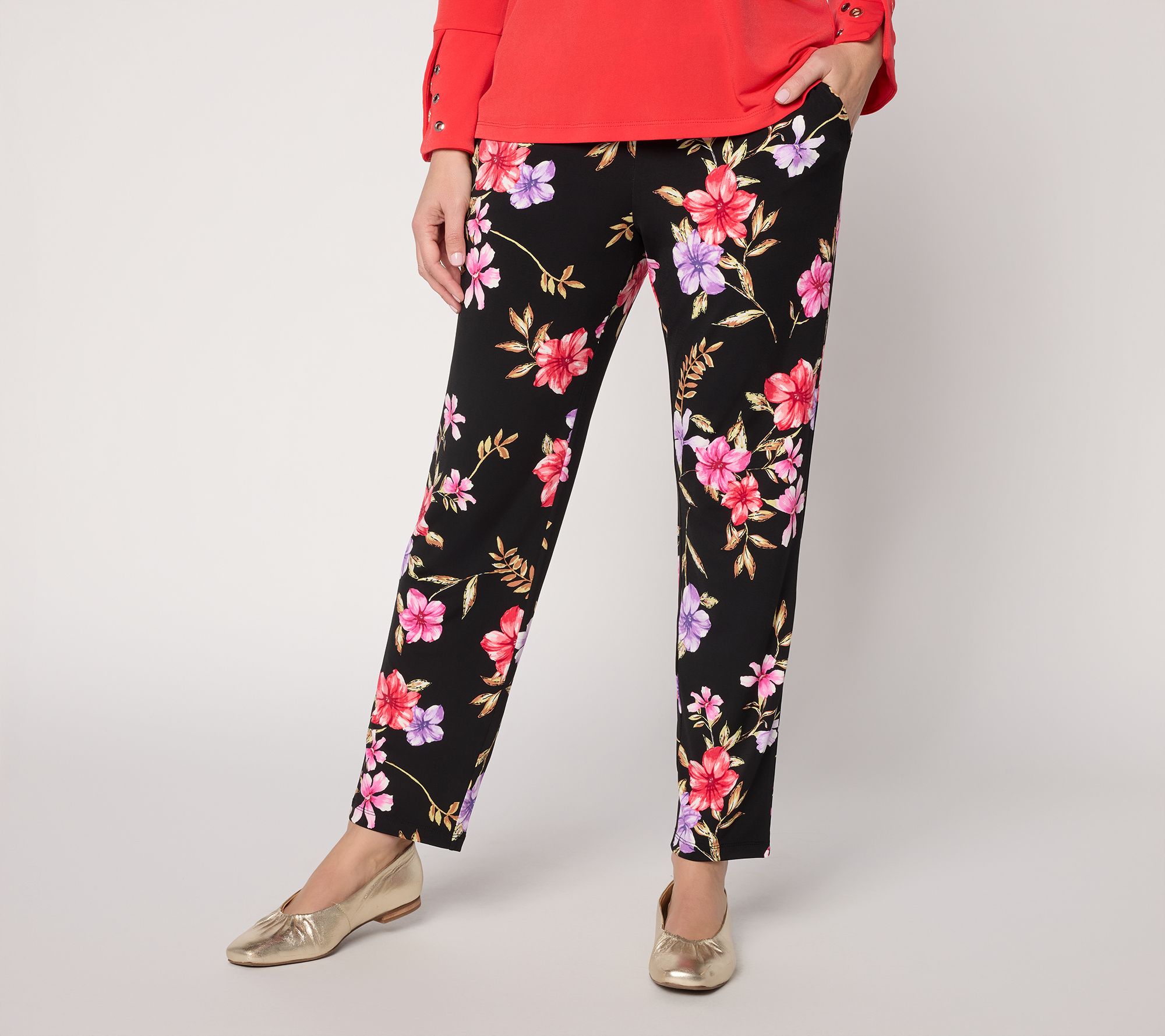 "As Is" Susan Graver Reg Printed Liquid Knit Slim Leg Ankle Pants