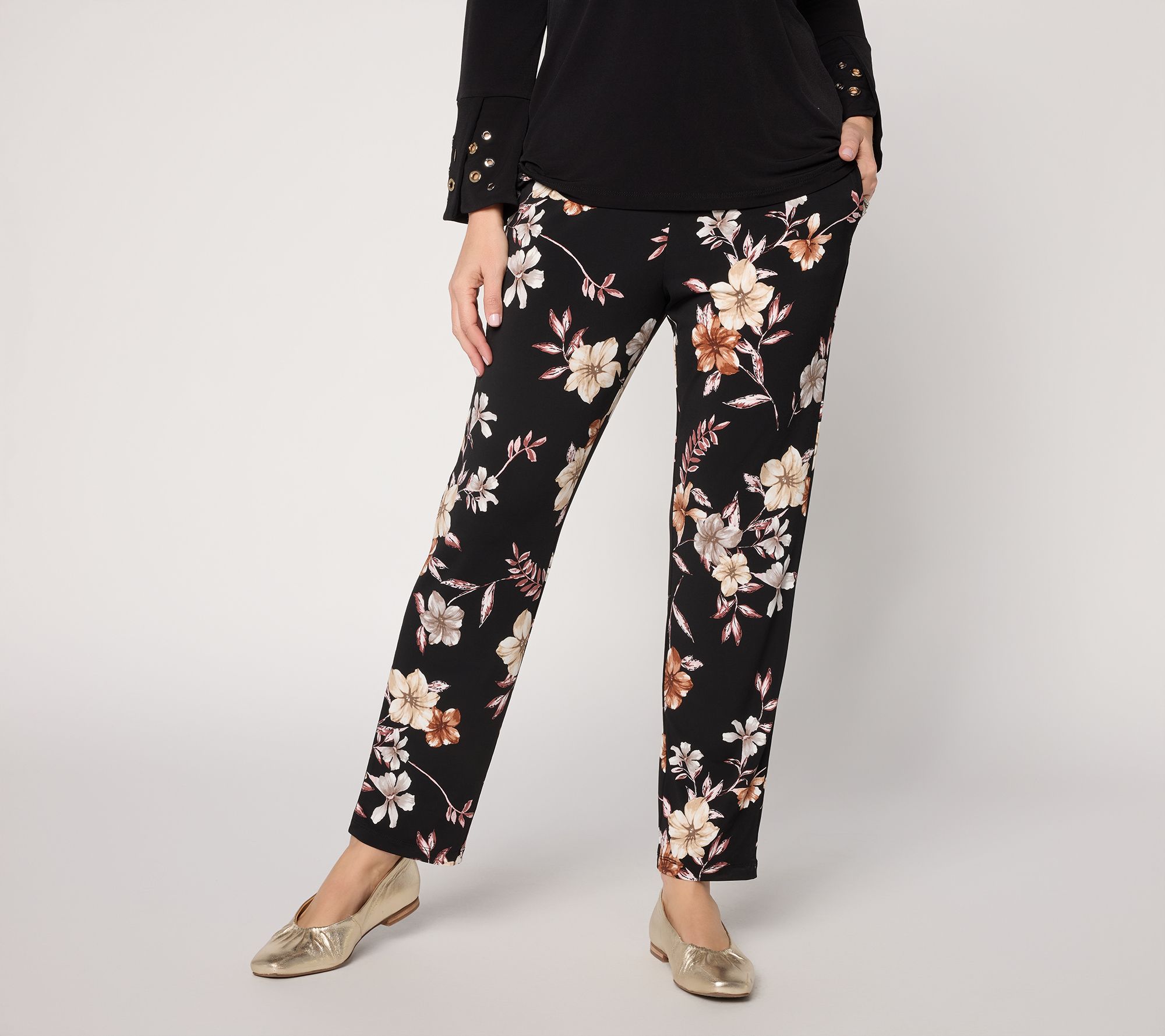 "As Is" Susan Graver Reg Printed Liquid Knit Slim Leg Ankle Pants
