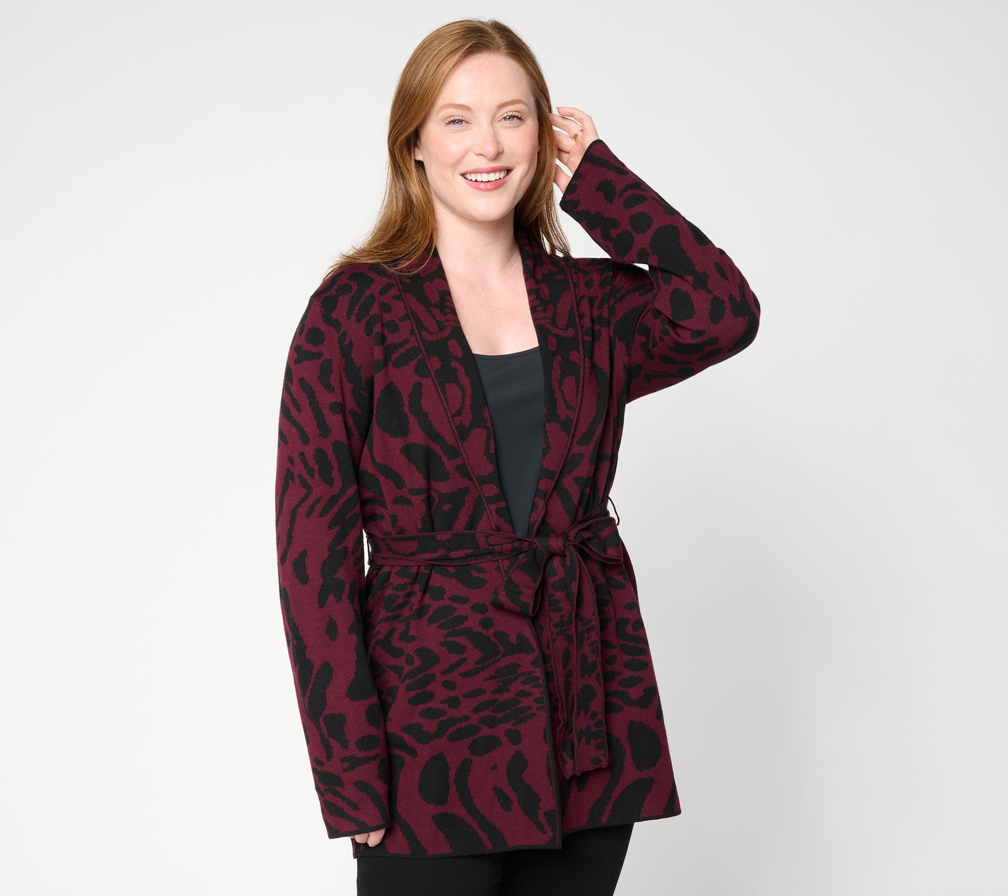 Dennis Basso Regular Jacquard Sweater Cardigan w/ Tie