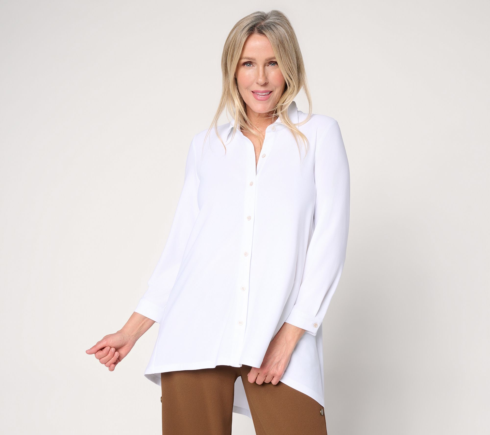 "As Is" Dennis Basso Regular Caviar Crepe Print & Solid Top