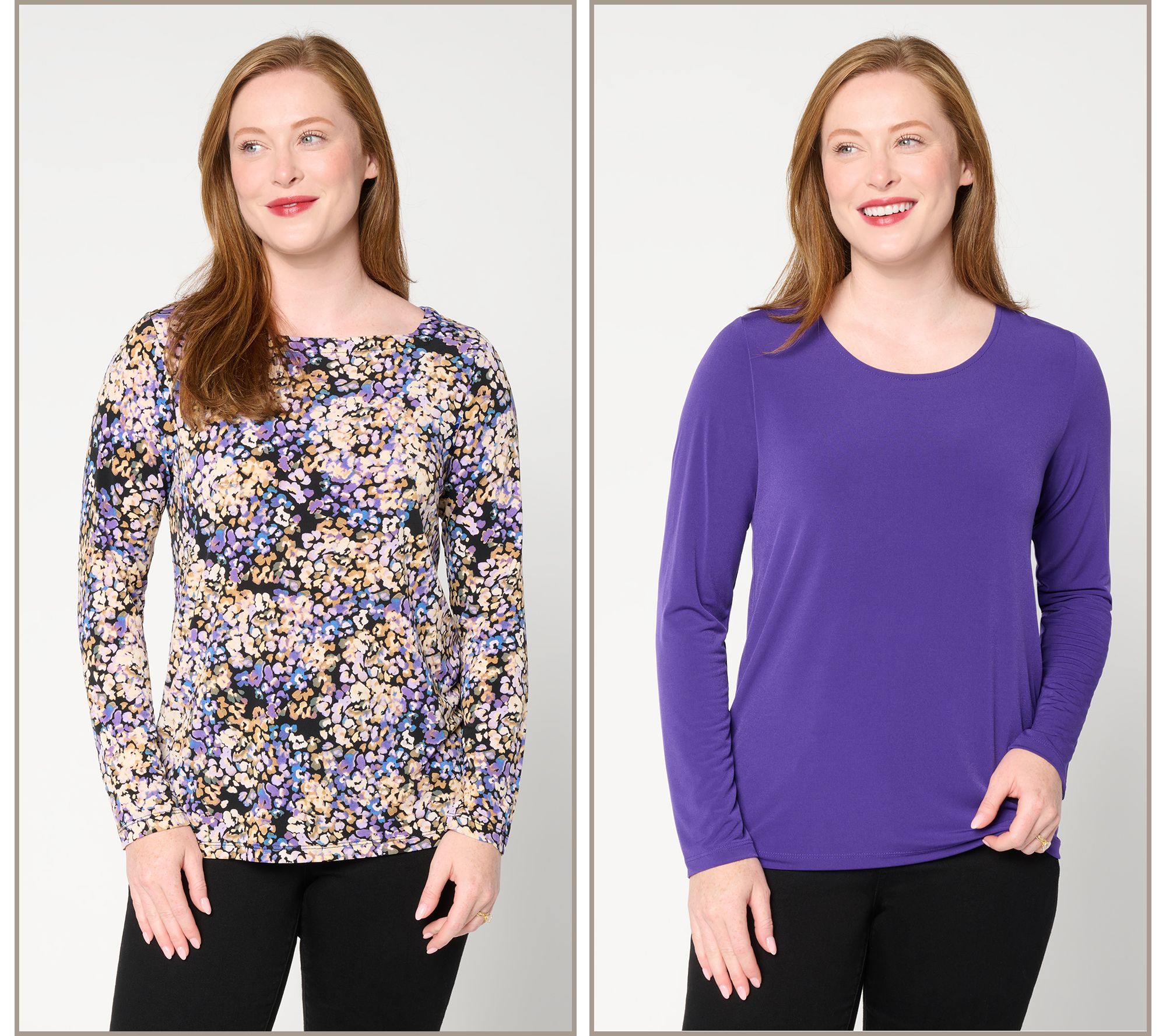 Susan Graver Liquid Knit Set of Two Long Sleeve Tops