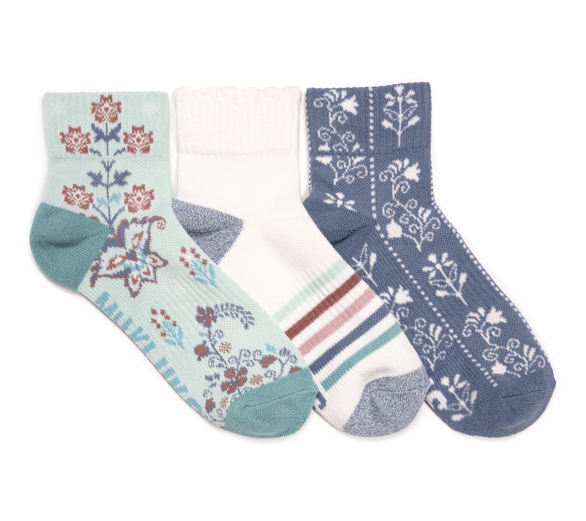 MUK LUKS Cotton Compression Mini Crew Ankle Socks 3 pack