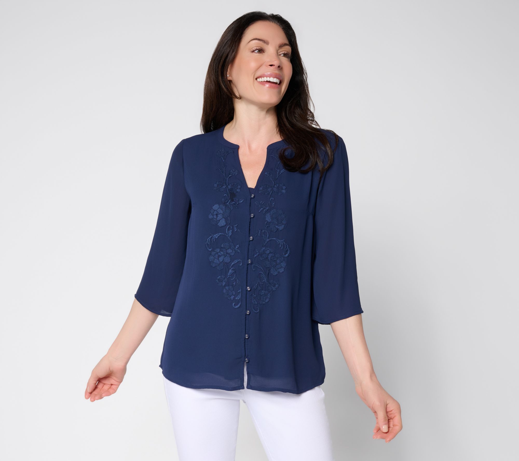 "As Is" BEAUTIFUL by Lawrence Zarian GeorgetteBlouse with Embroidery