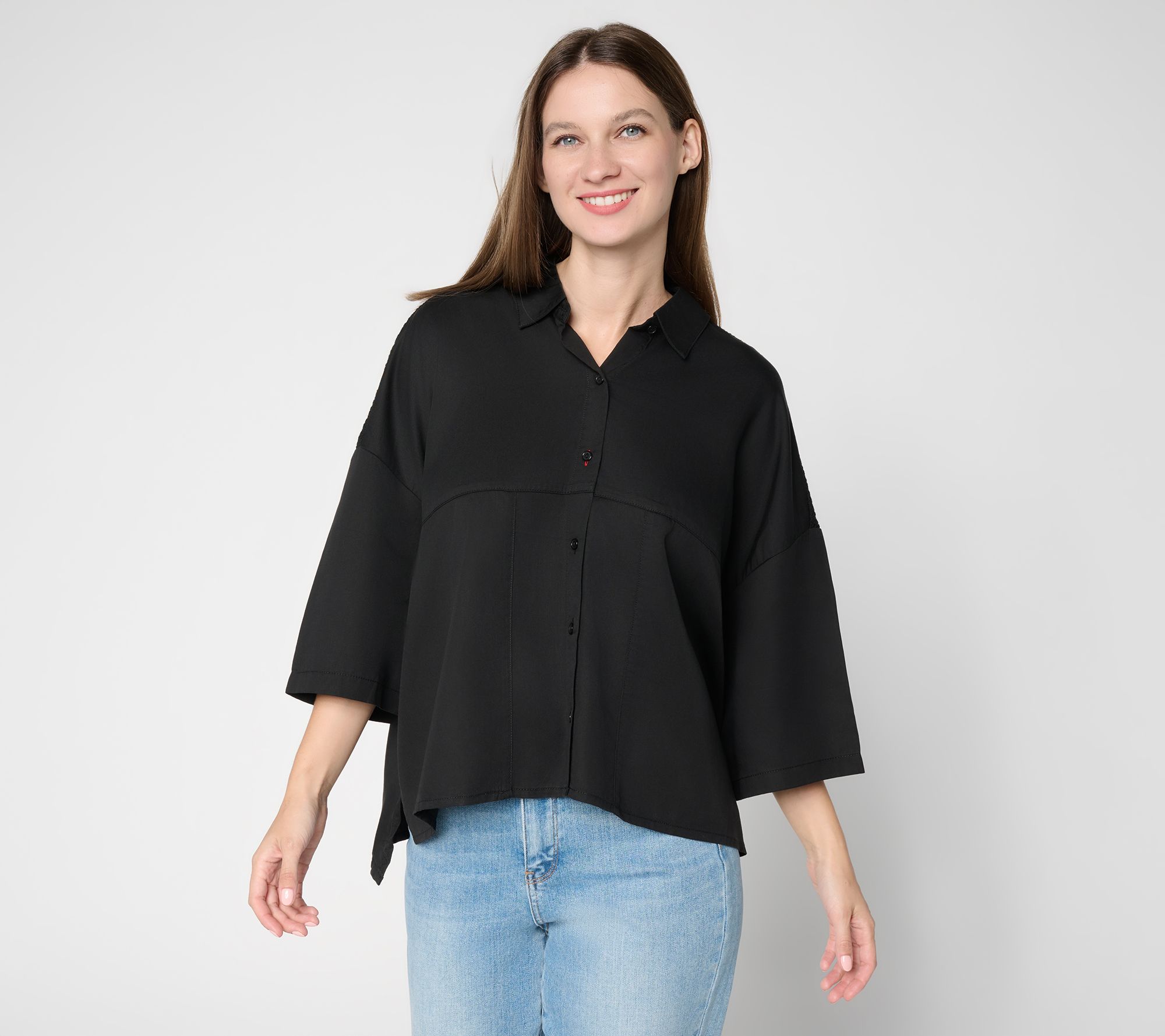 "As Is" Peace Love World Boheme Button Front Shirt w/ Crochet Detail