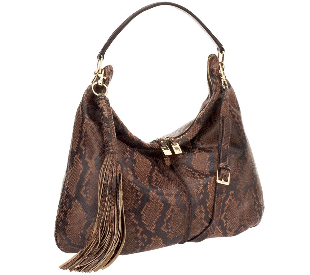 G.I.L.I. Milano Double Zip Exotic Leather Hobo - Page 1 — QVC.com