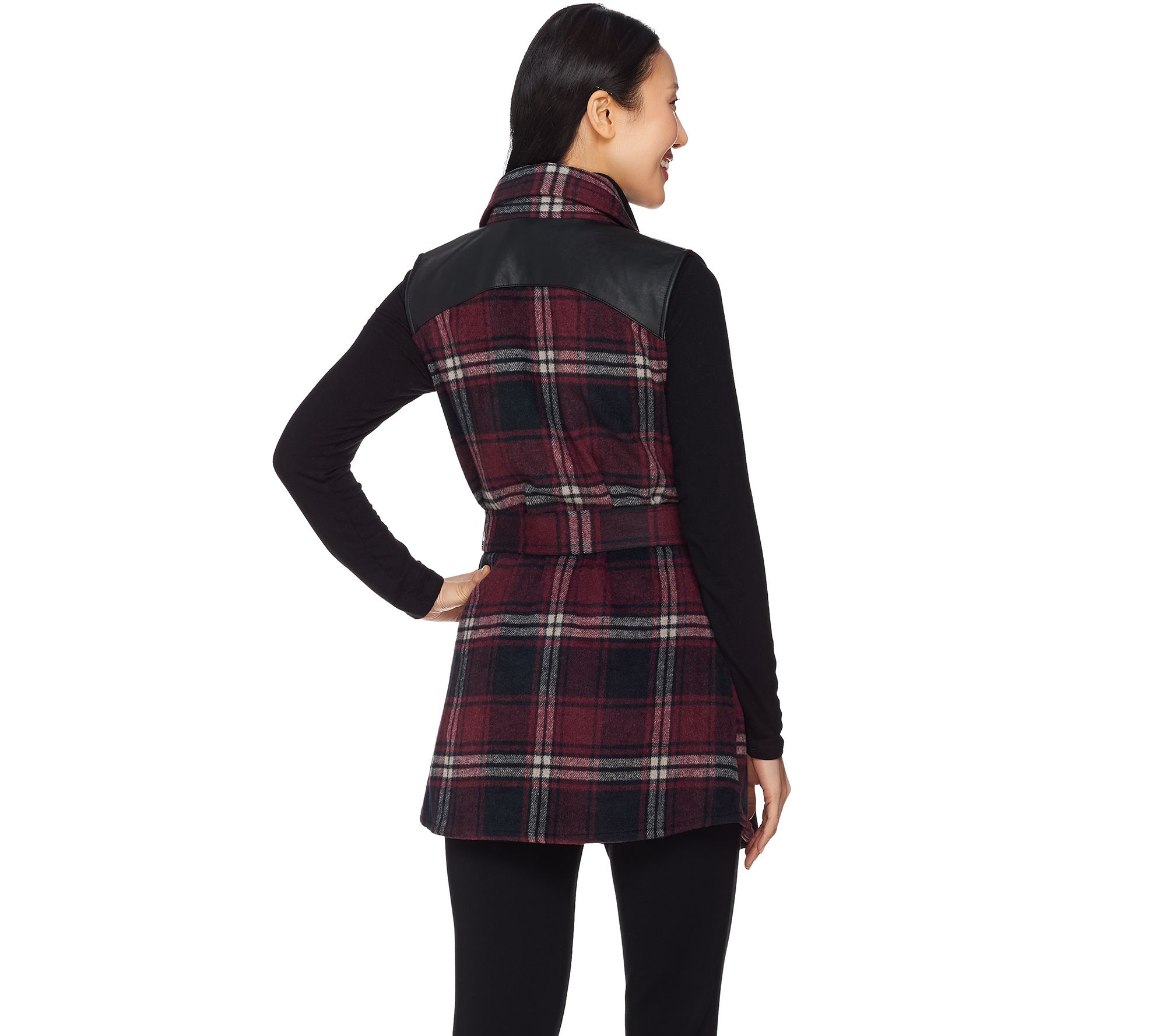Lisa Rinna Collection Plaid Vest with Faux Leather Detail - QVC.com