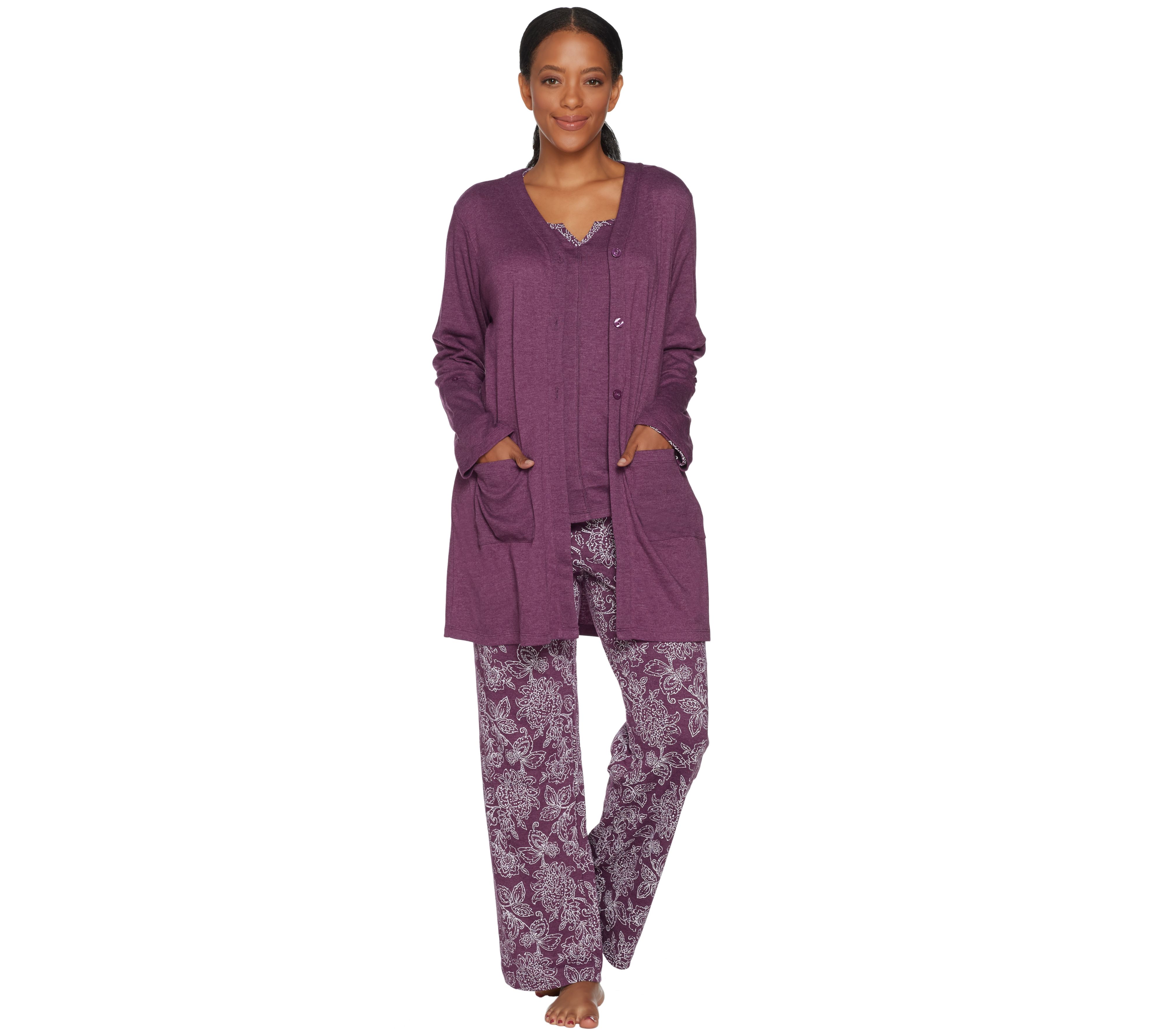 "As Is" Carole Hochman Floral Paisley Interlock 3 Pc. Lounge Set - QVC.com