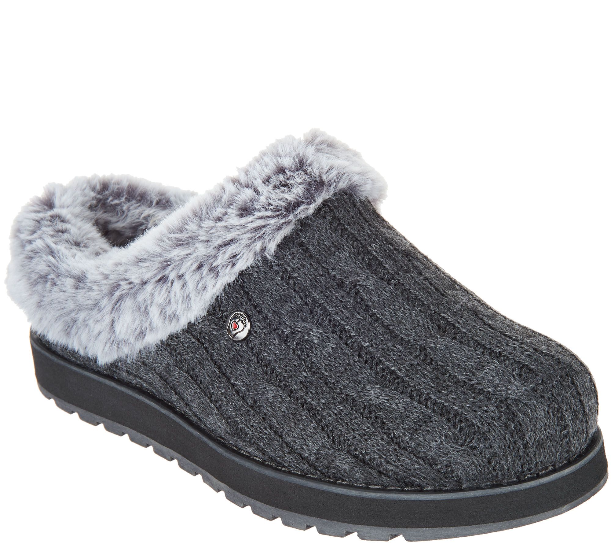 Skechers Sweater Knit Faux Fur Slippers 