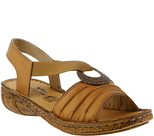 Spring Step Leather Wedge Sandals - Karmel