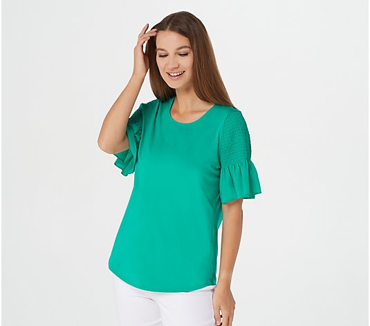 Belle by Kim Gravel TripleLuxe Knit Top with Smocked Sleeve