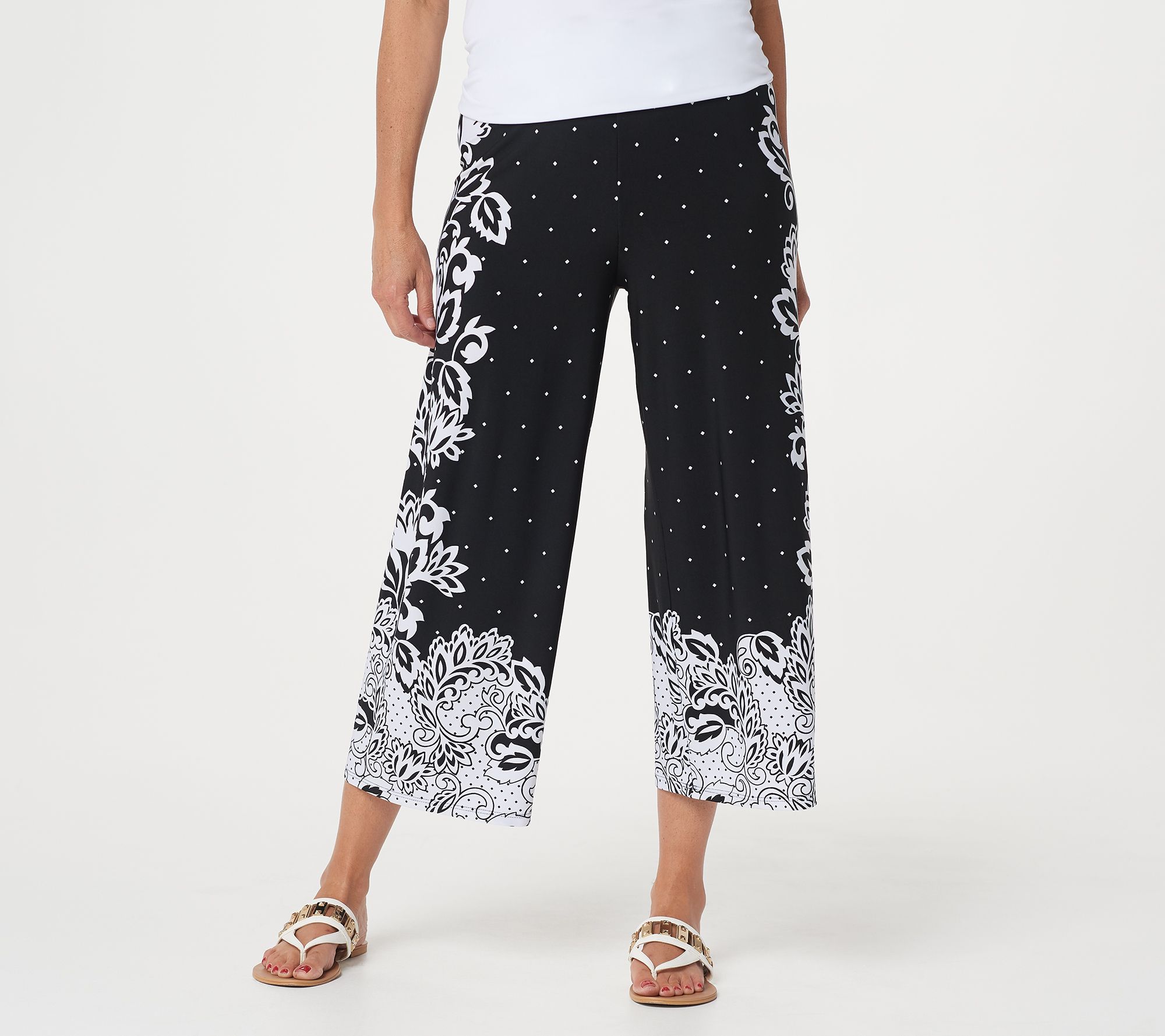 "As Is" Susan Graver Regular Printed Liquid Knit Wide-Leg Crop Pants