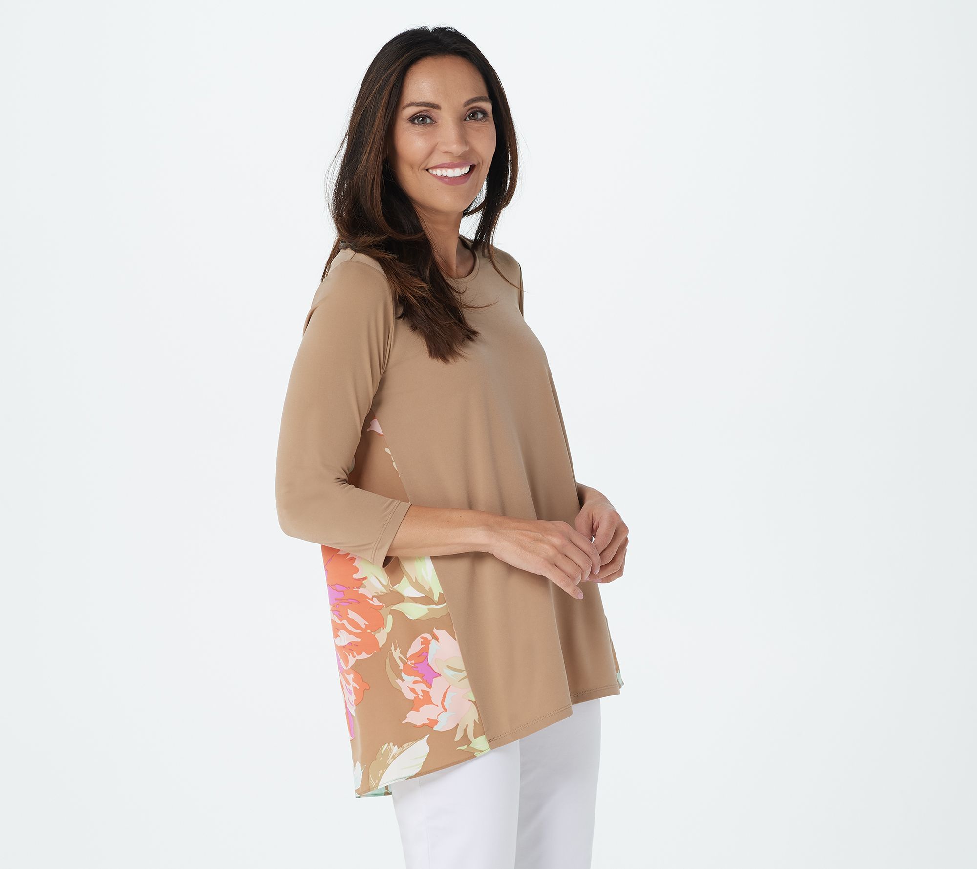 "As Is" Susan Graver Liquid Knit Tunic with Printed Woven Back