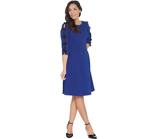 "As Is" Dennis Basso Luxe Crepe Fit-and- Flare Dress w/ Bow Detail