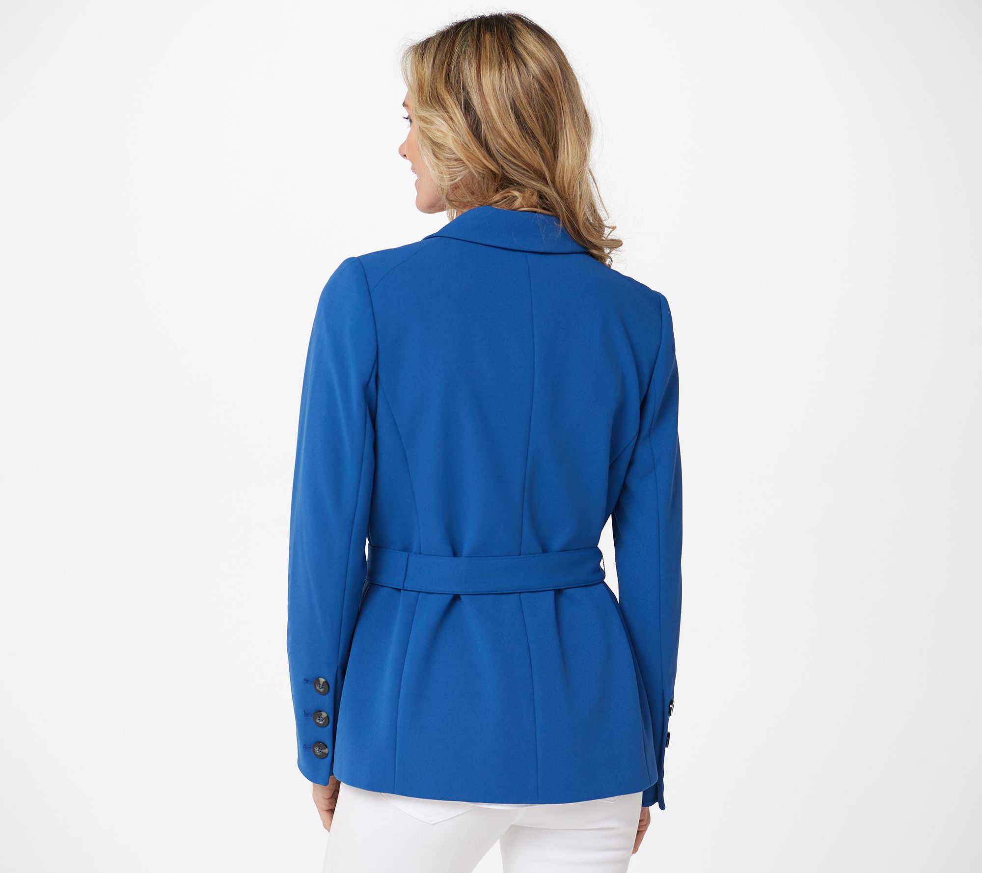 Dennis Basso Luxe Crepe Belted Blazer with Button Sleeve Detail - QVC.com