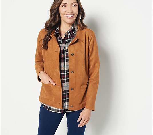Denim & Co. Faux Suede Button-Front Jacket with Pockets