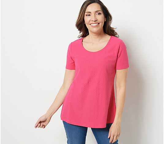 Isaac Mizrahi Live! Textured Knit Swing Top with Short Sleeves