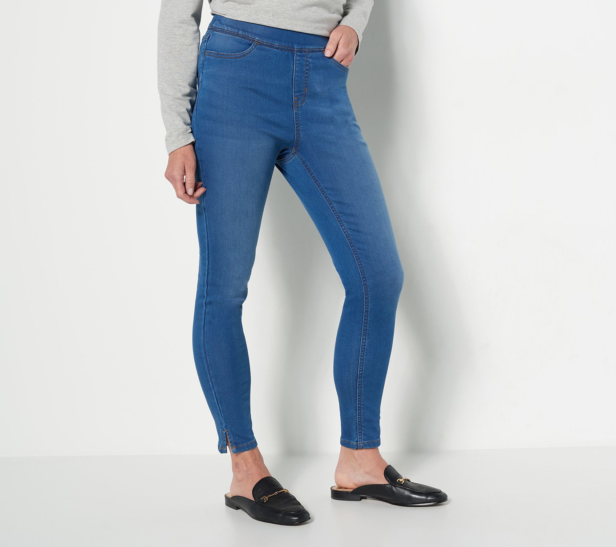 As Is Denim & Co. Comfy Knit Petite Jeggings with Side Slits 