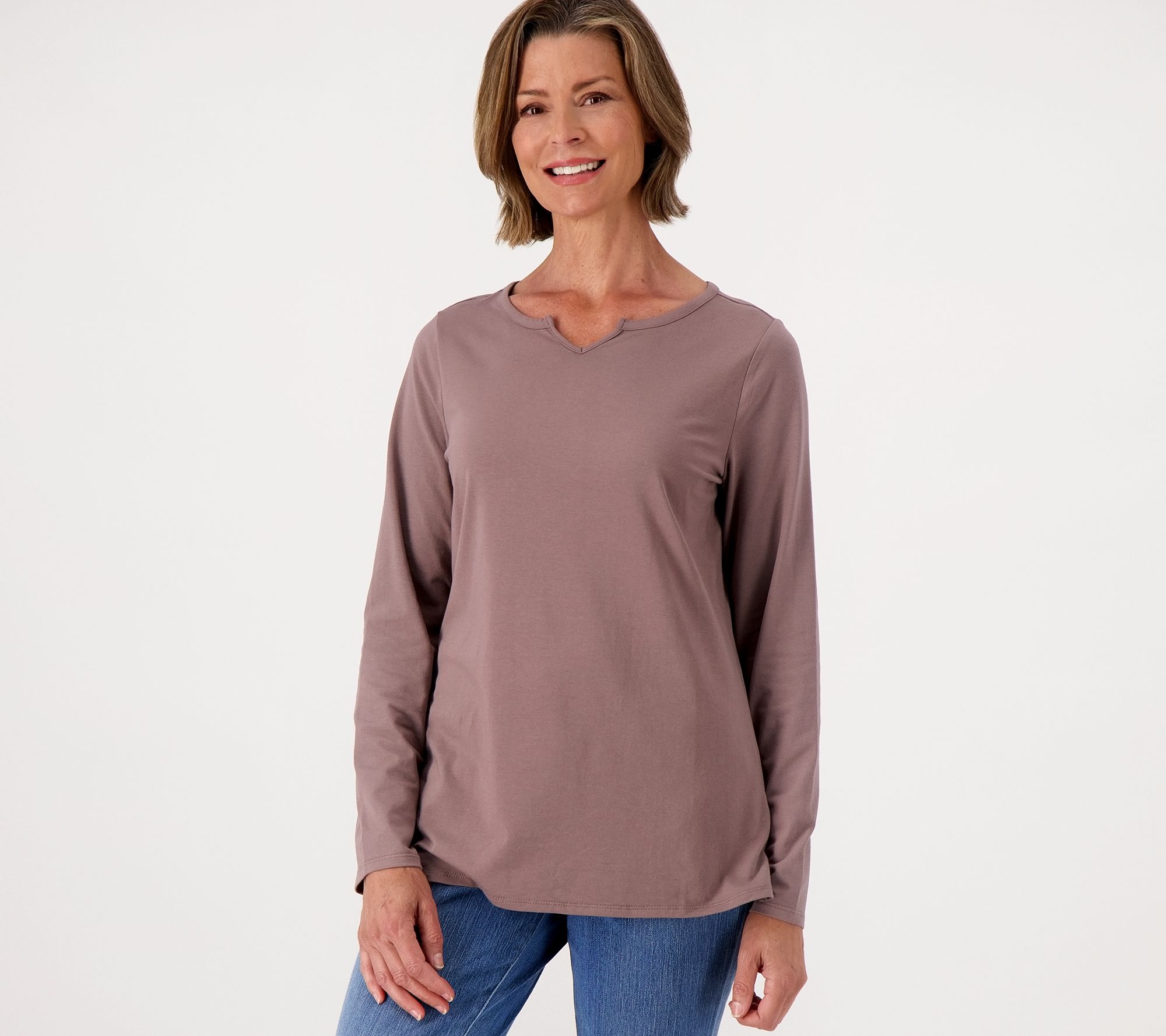 Belle by Kim Gravel TripleLuxe Knit Notched V-Neck Long Sleeve Top ...