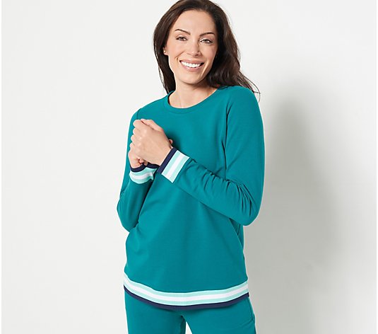 "As Is" Sport Savvy French Terry Pullover with Stripe Detail