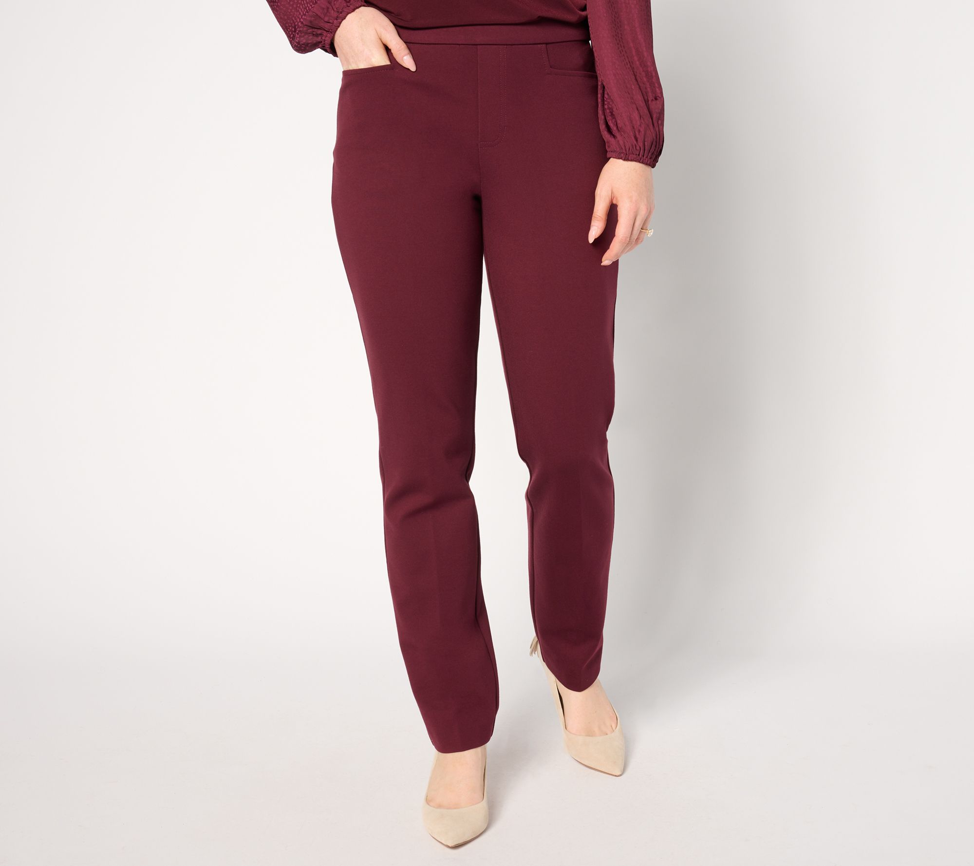 Susan Graver Tall Smart Ponte Knit Slim Leg Pant