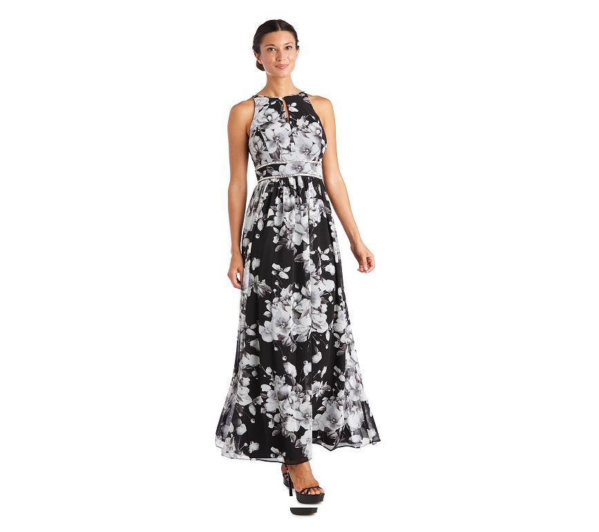 R&M Richards One-Piece Print Chiffon Cutaway Halter Dress - QVC.com