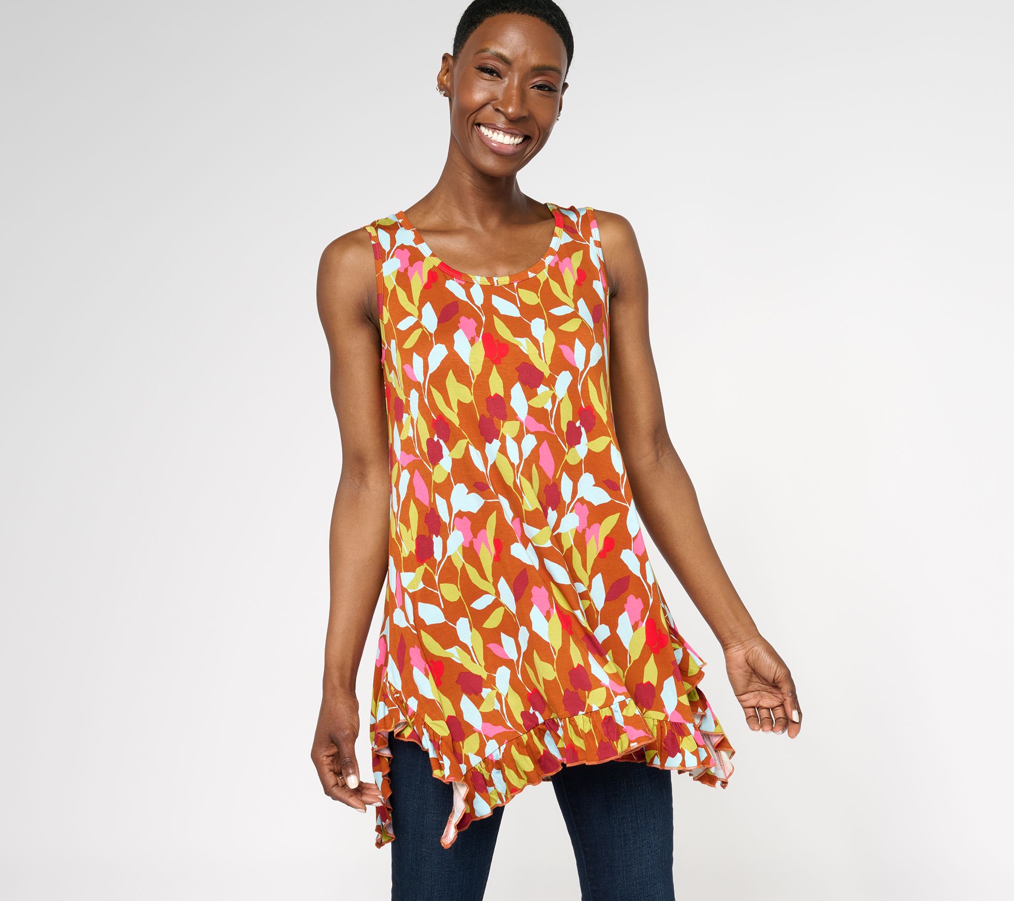 LOGO Layers by Lori Goldstein Printed Ruffle Hem Tank