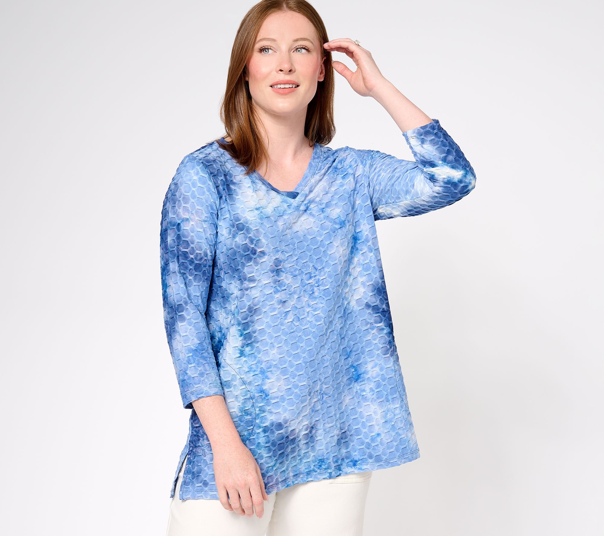 LOGO by Lori Goldstein Textured Knit Hand-Dye V-Neck Top
