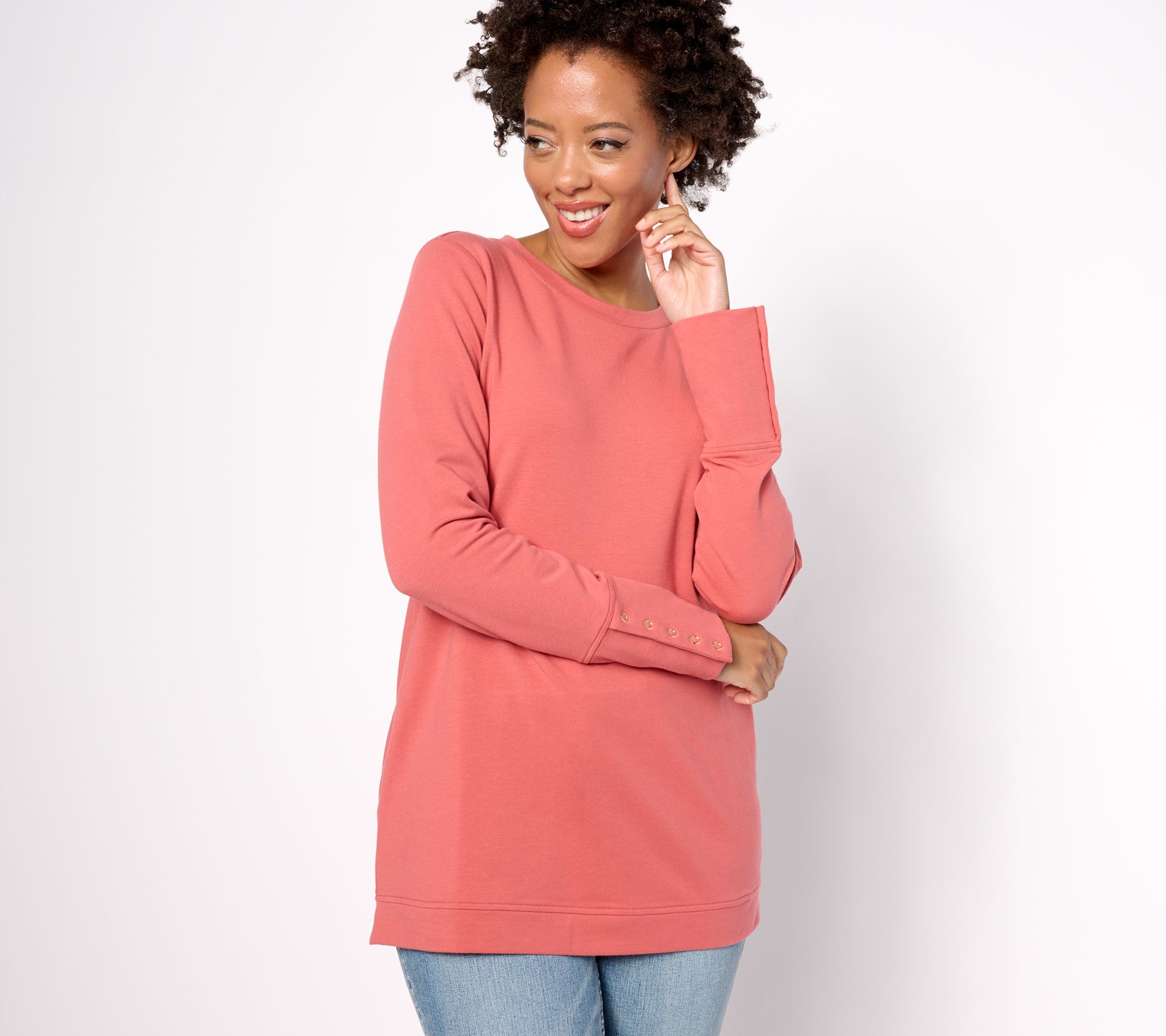 Denim & Co. Active Regular French Terry Long-Slv Tunic with Snap Cuffs