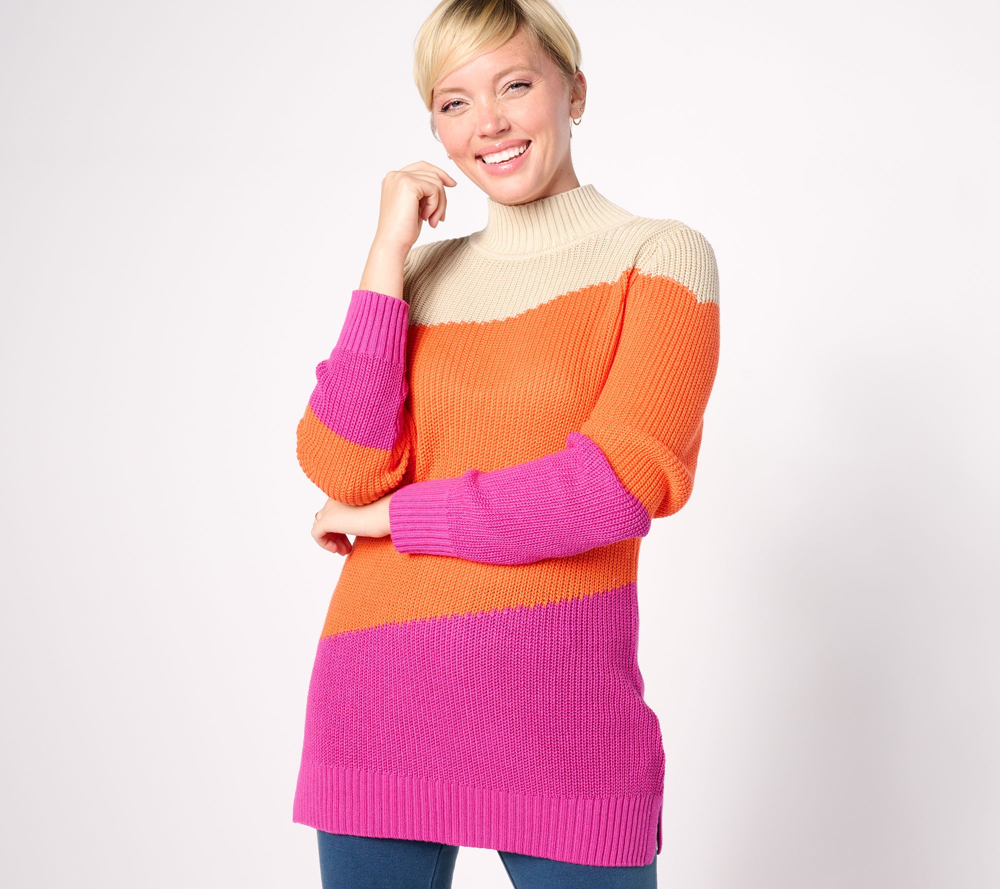 Belle by Kim Gravel Shaker Knit Diagonal Color Block Sweater