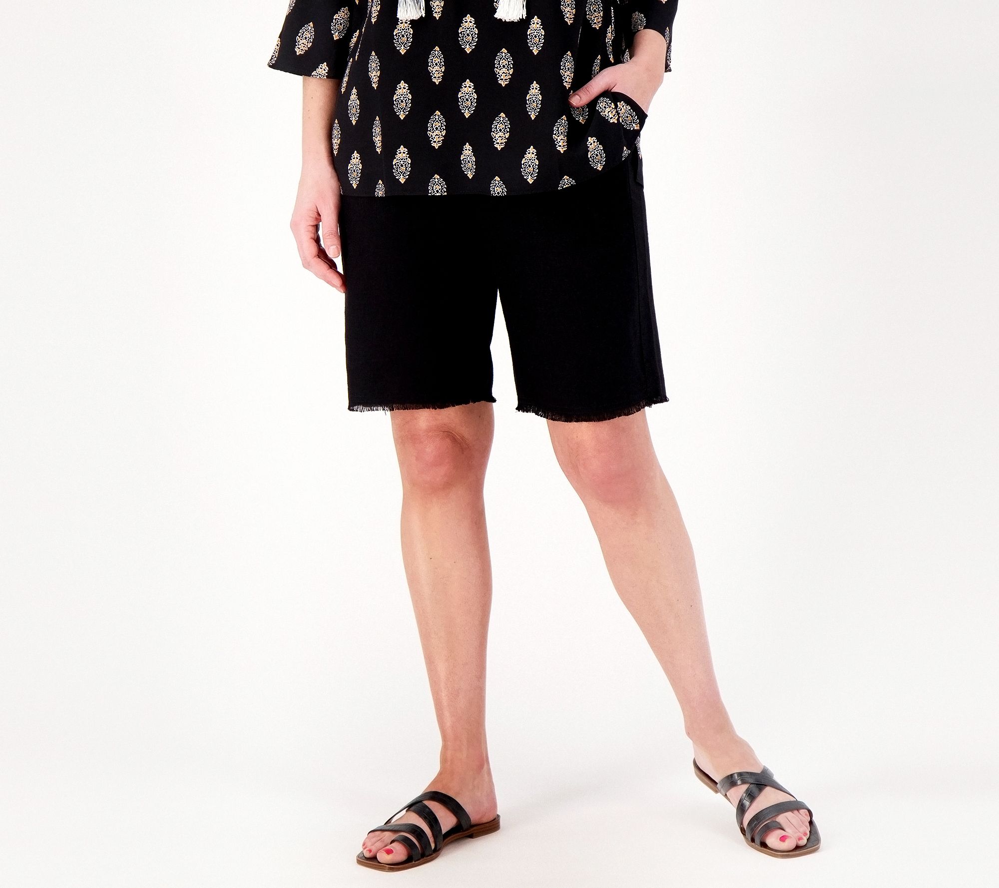 "As Is" Susan Graver PURE Regular Linen Blend Bermuda Shorts w/ Fray