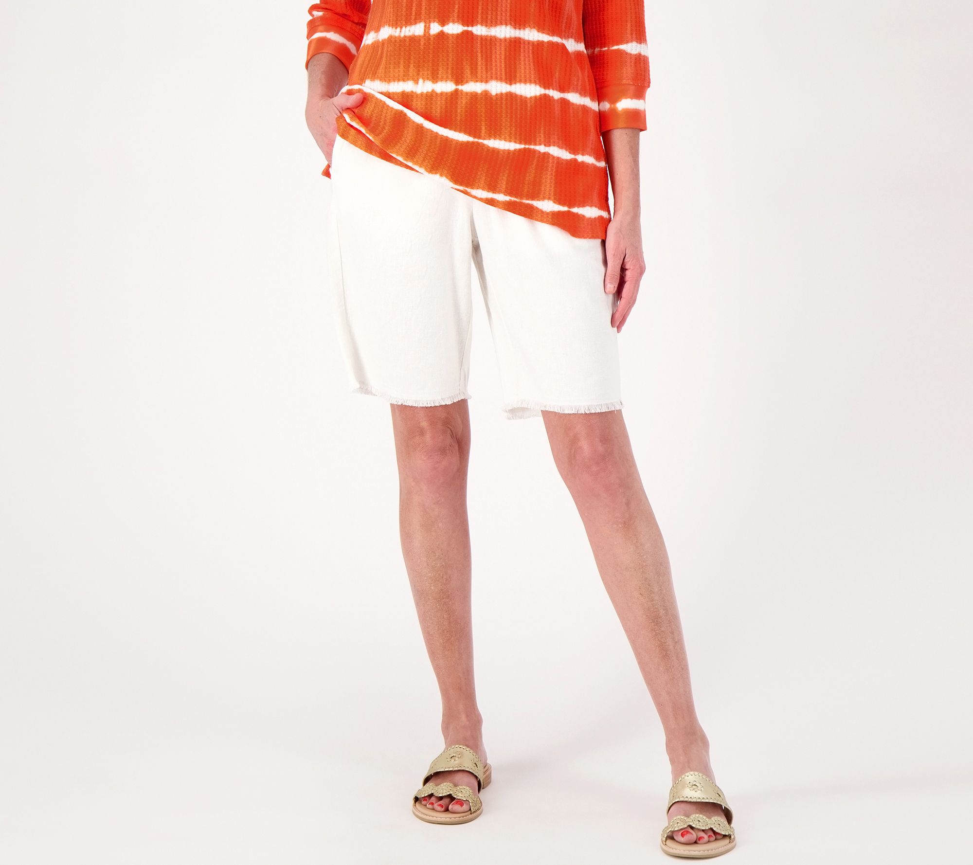 "As Is" Susan Graver PURE Regular Linen Blend Bermuda Shorts w/ Fray