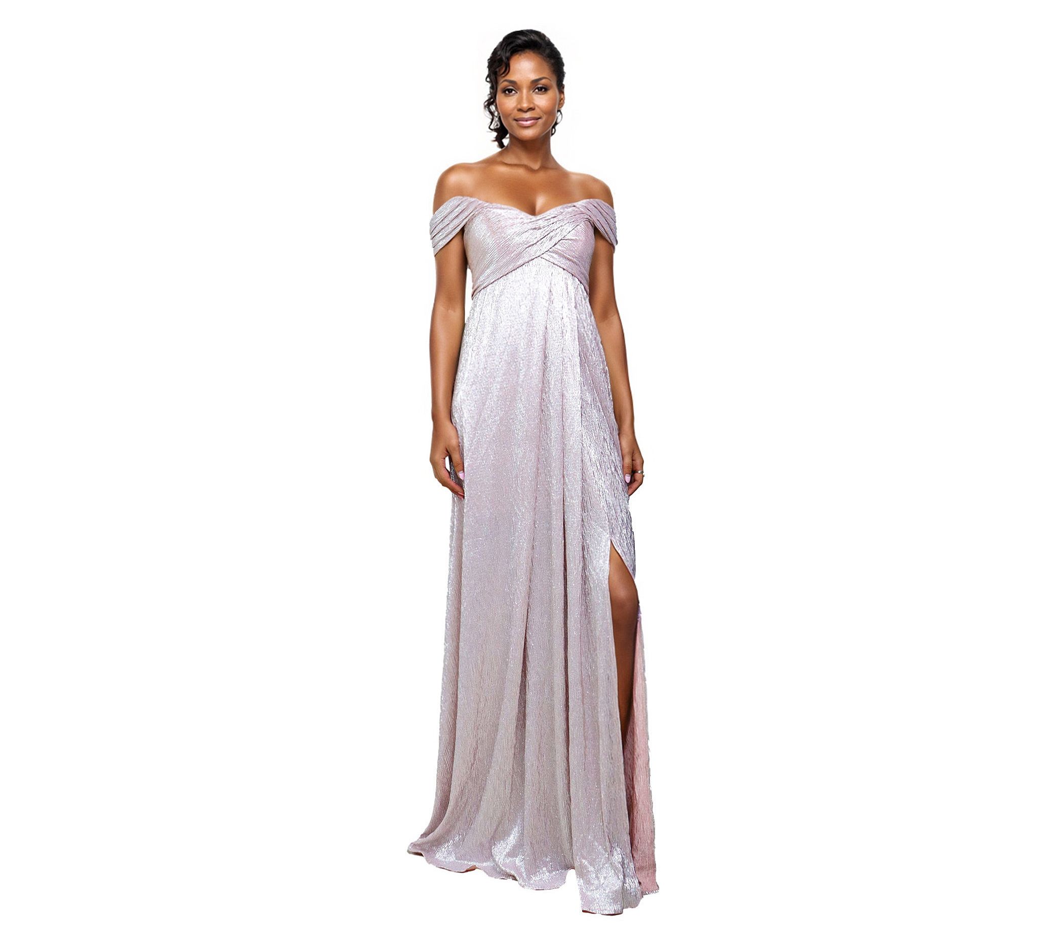 Rene Ruiz Collection Off The Shoulder DrapedStretch Gown