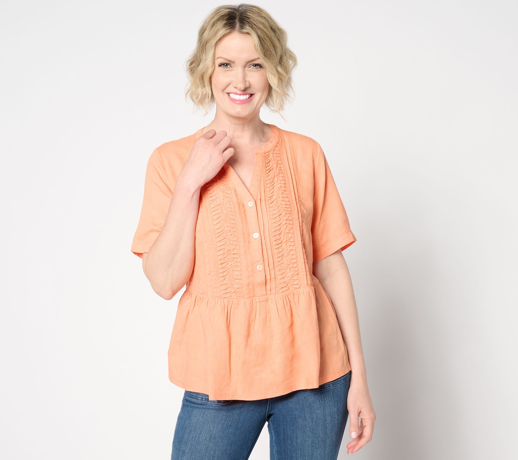 Denim & Co. Naturals Linen Blend Pleated Blouse