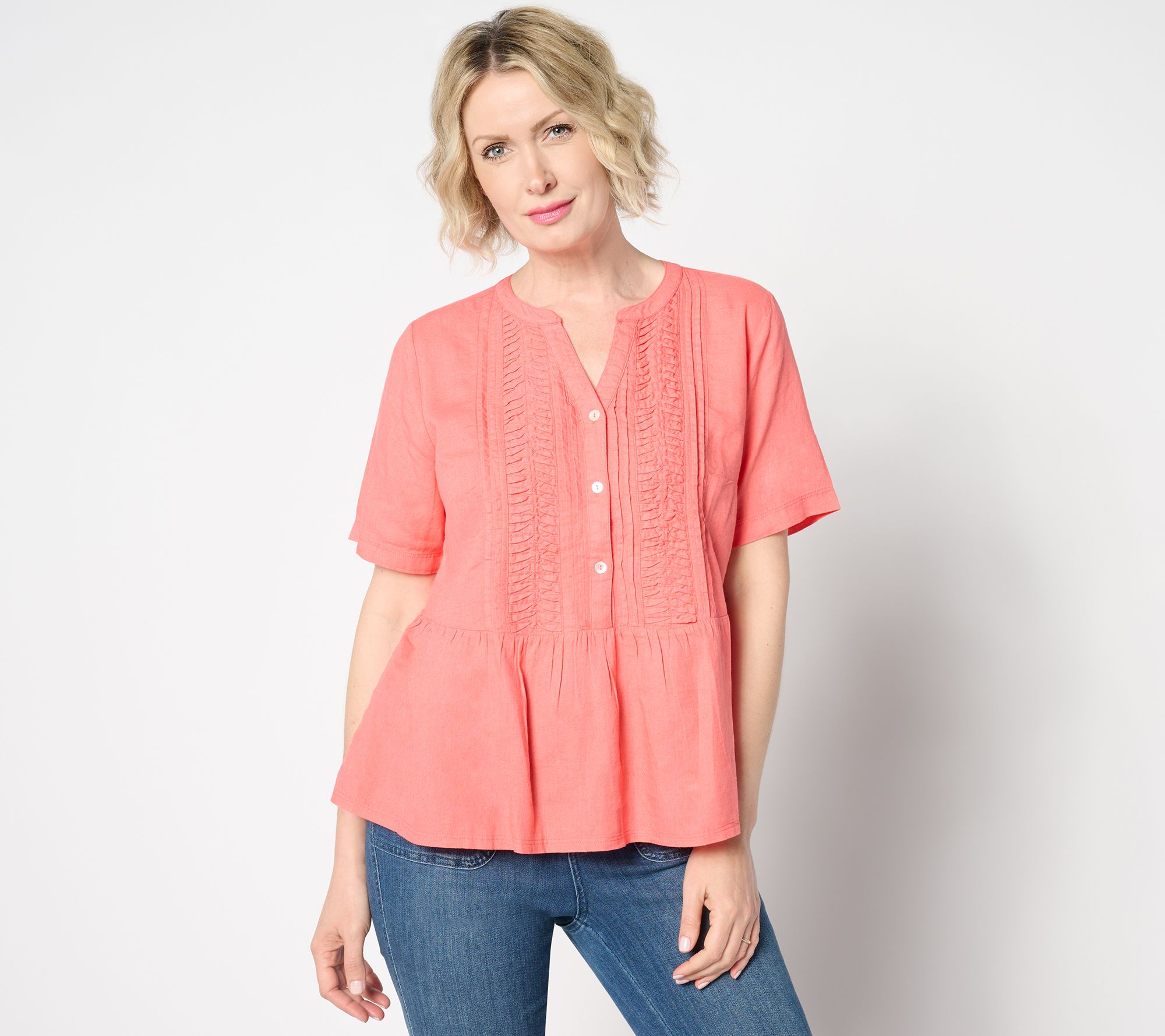 Denim & Co. Naturals Linen Blend Pleated Blouse