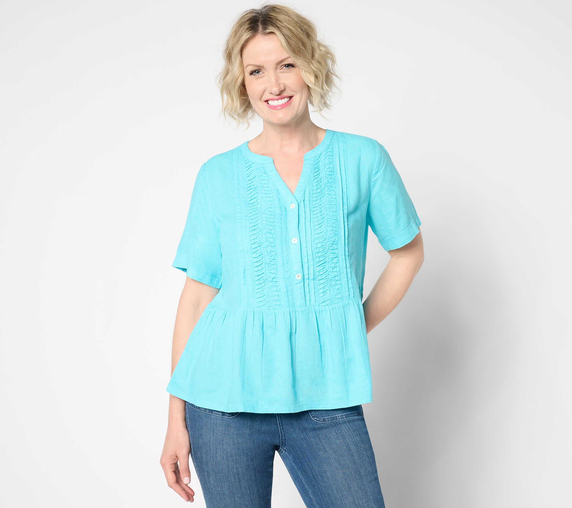 Denim & Co. Naturals Linen Blend Pleated Blouse