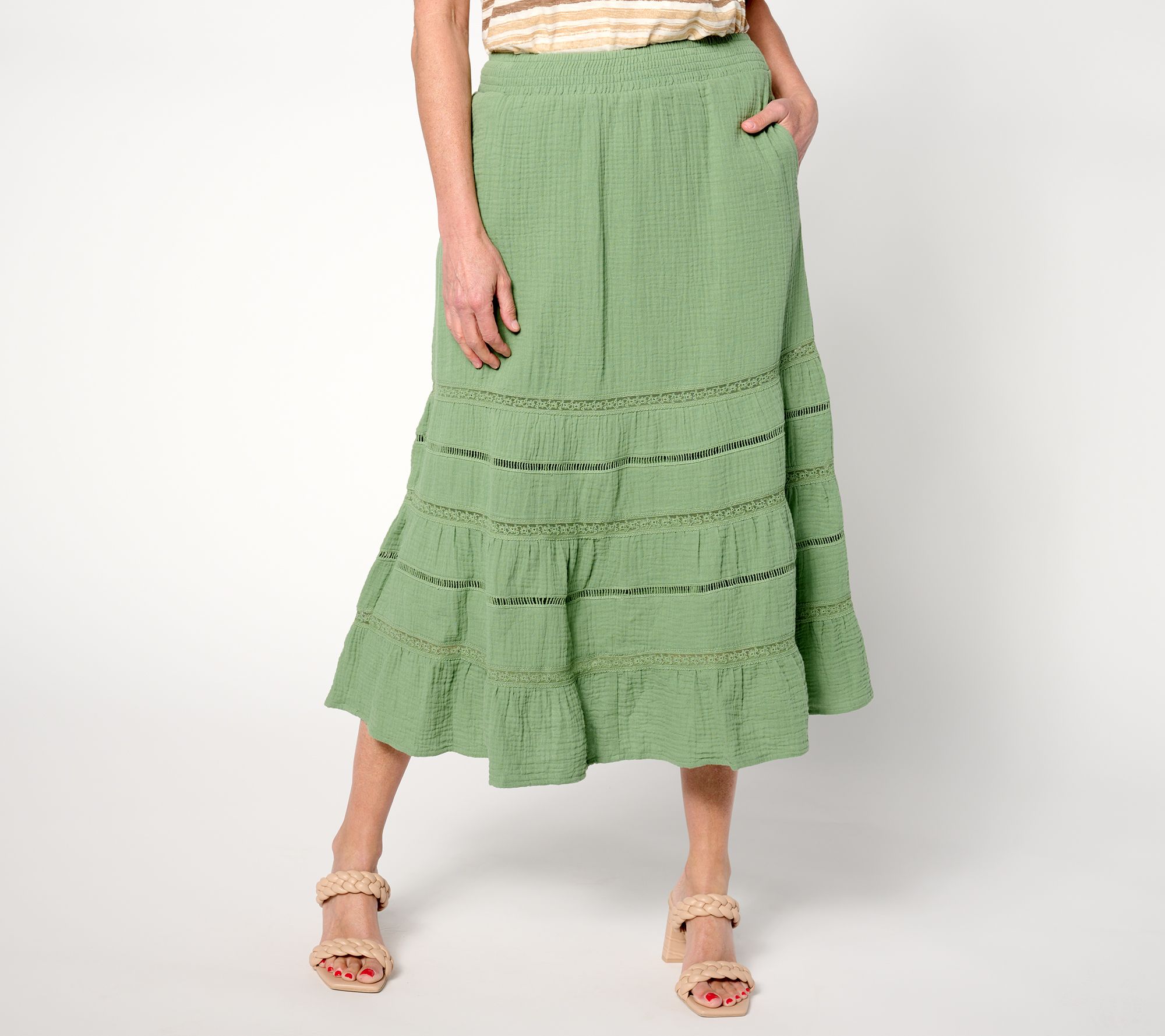 Isaac Mizrahi Live! Tall Bridgehampton Gauze Tiered Skirt