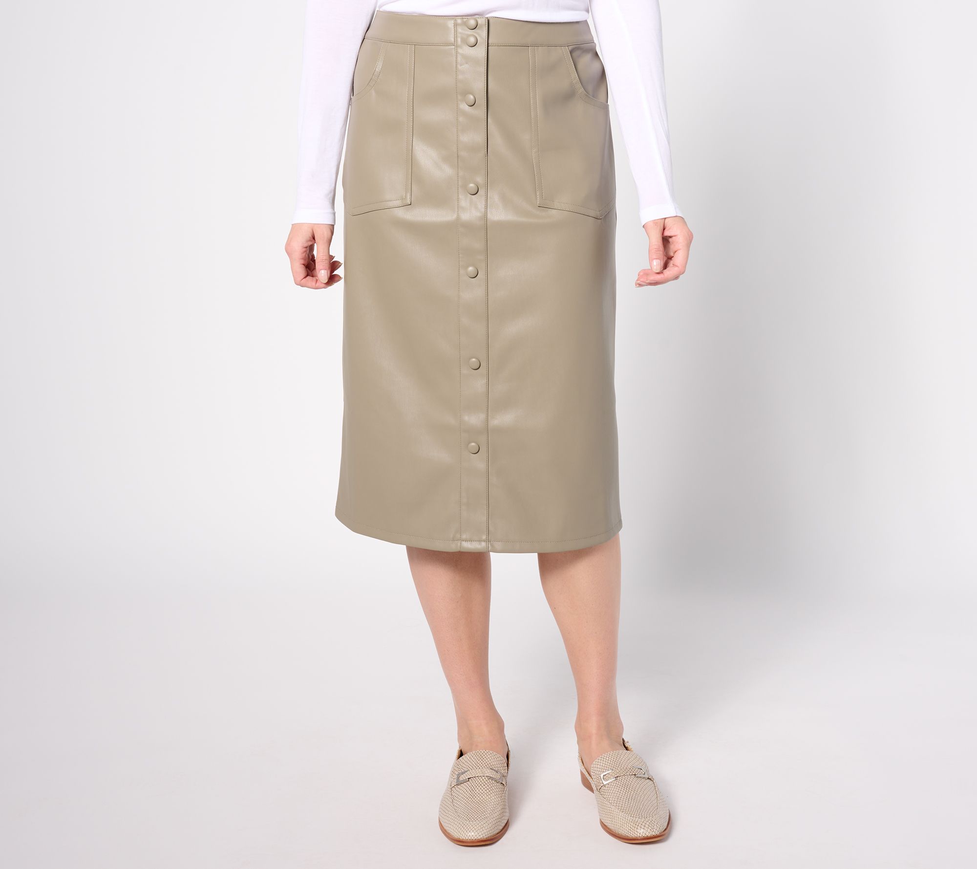 "As Is" Denim & Co. Canyon Retreat Snap Front Faux Leather Skirt